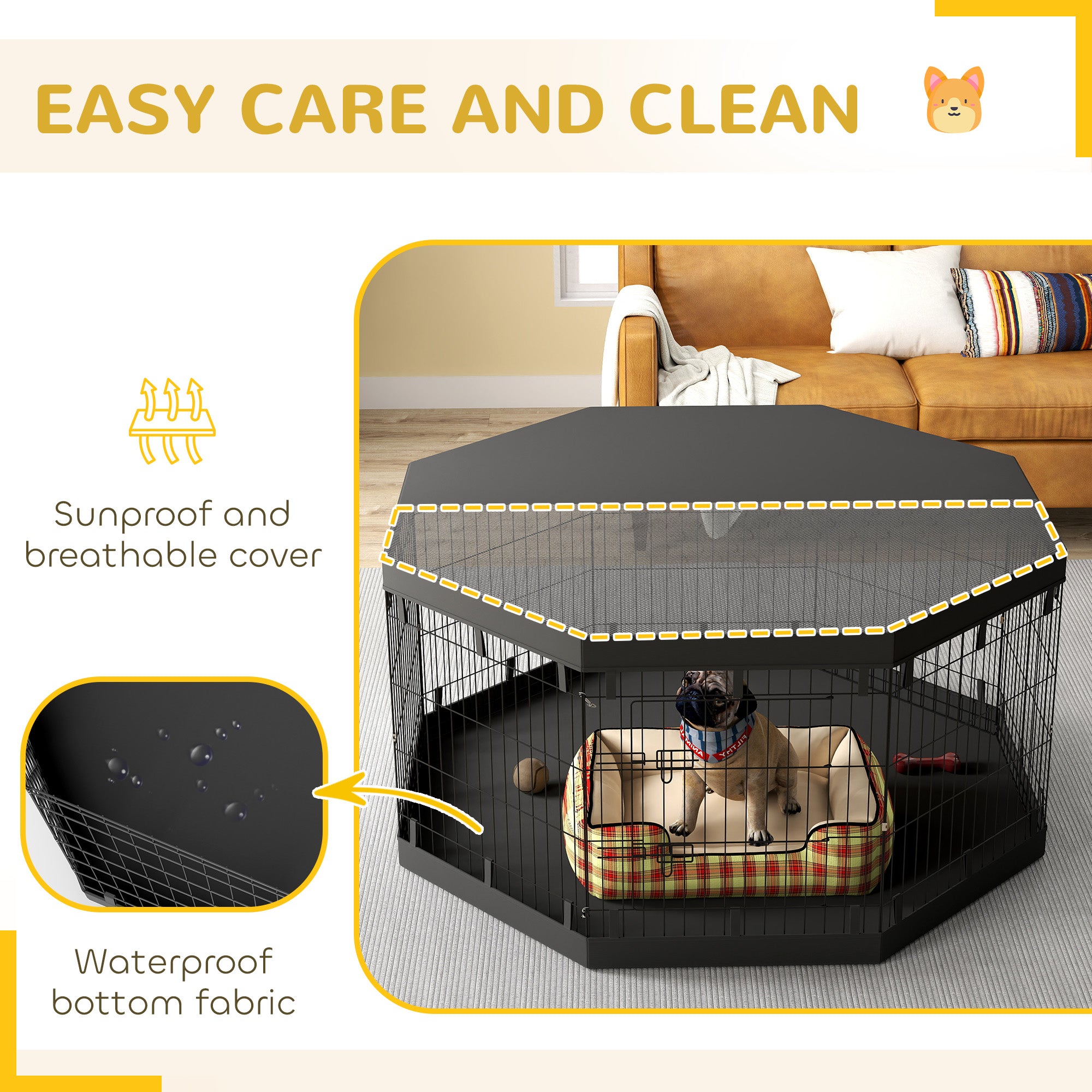 PawHut 8 Panels Foldable Dog Playpen with Bottom Pad & Top Cover, 30" High