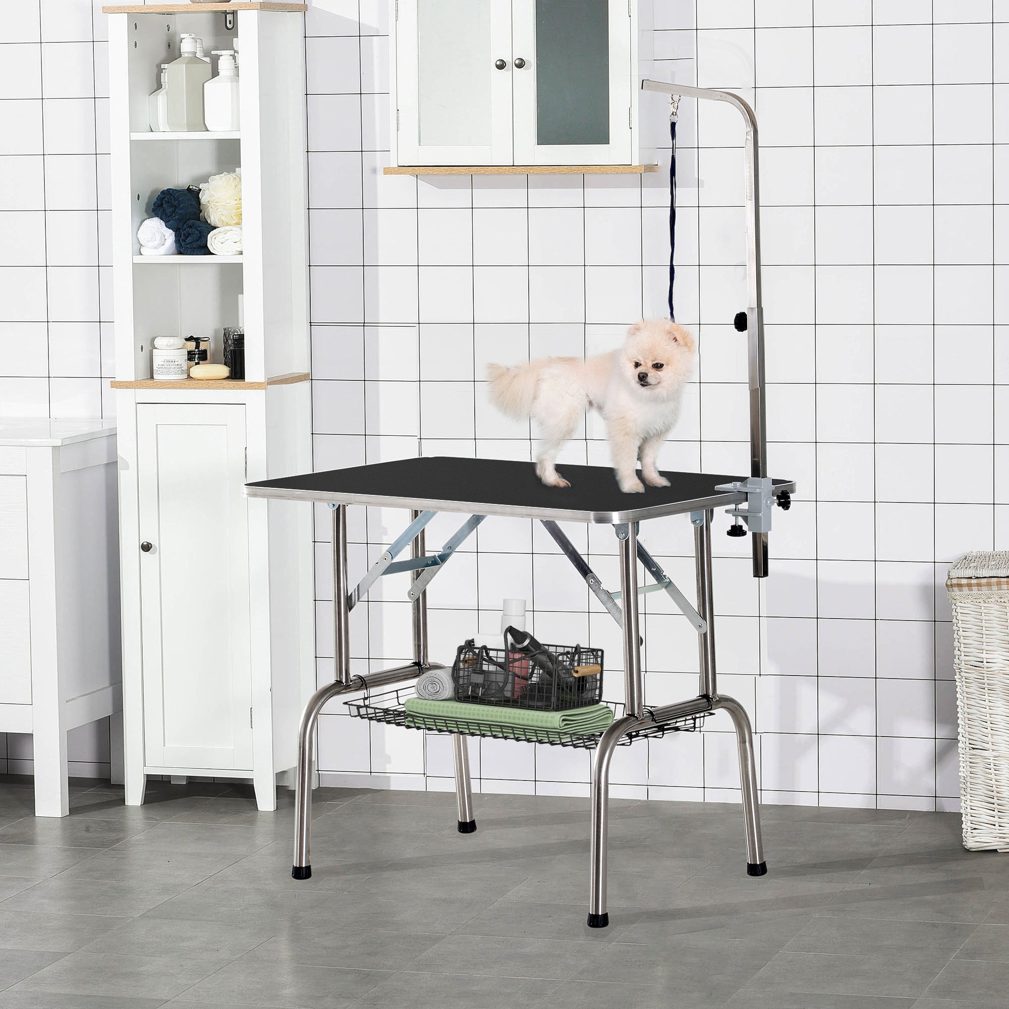 PawHut 36-inch Dog Grooming Table Stainless Steel QUALITY GUARANTEED with Adjustable Arm and Basket