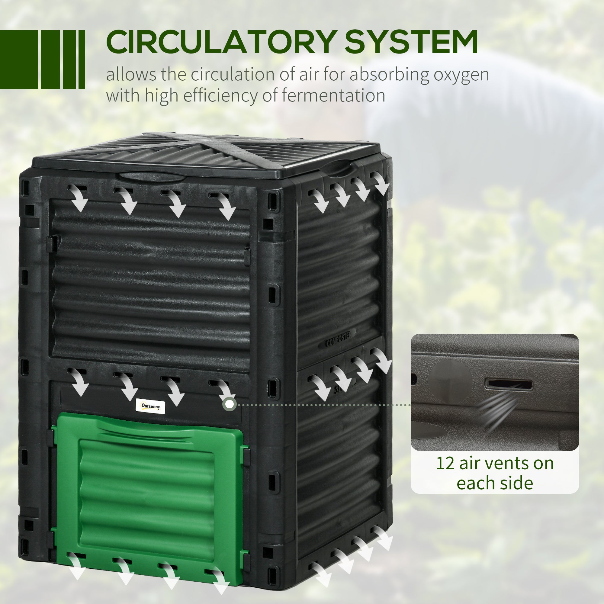 Outsunny Outdoor Compost Bin Garden Container, Fast Creation of Fertile Soil Aerating Compost Box, 80 Gallon, Green
