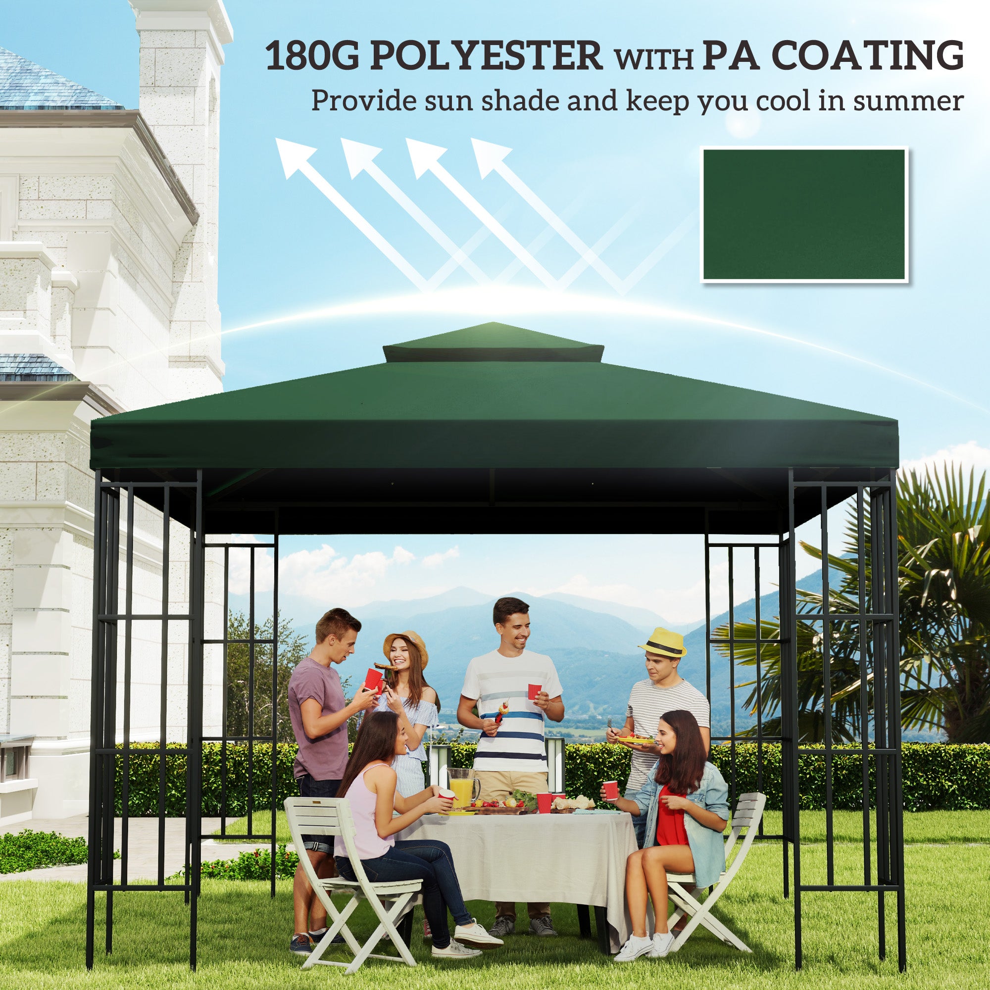 Outsunny 9.8'x9.8' Canopy Replacement 2-Tier Gazebo Canopy Top Cover, Green