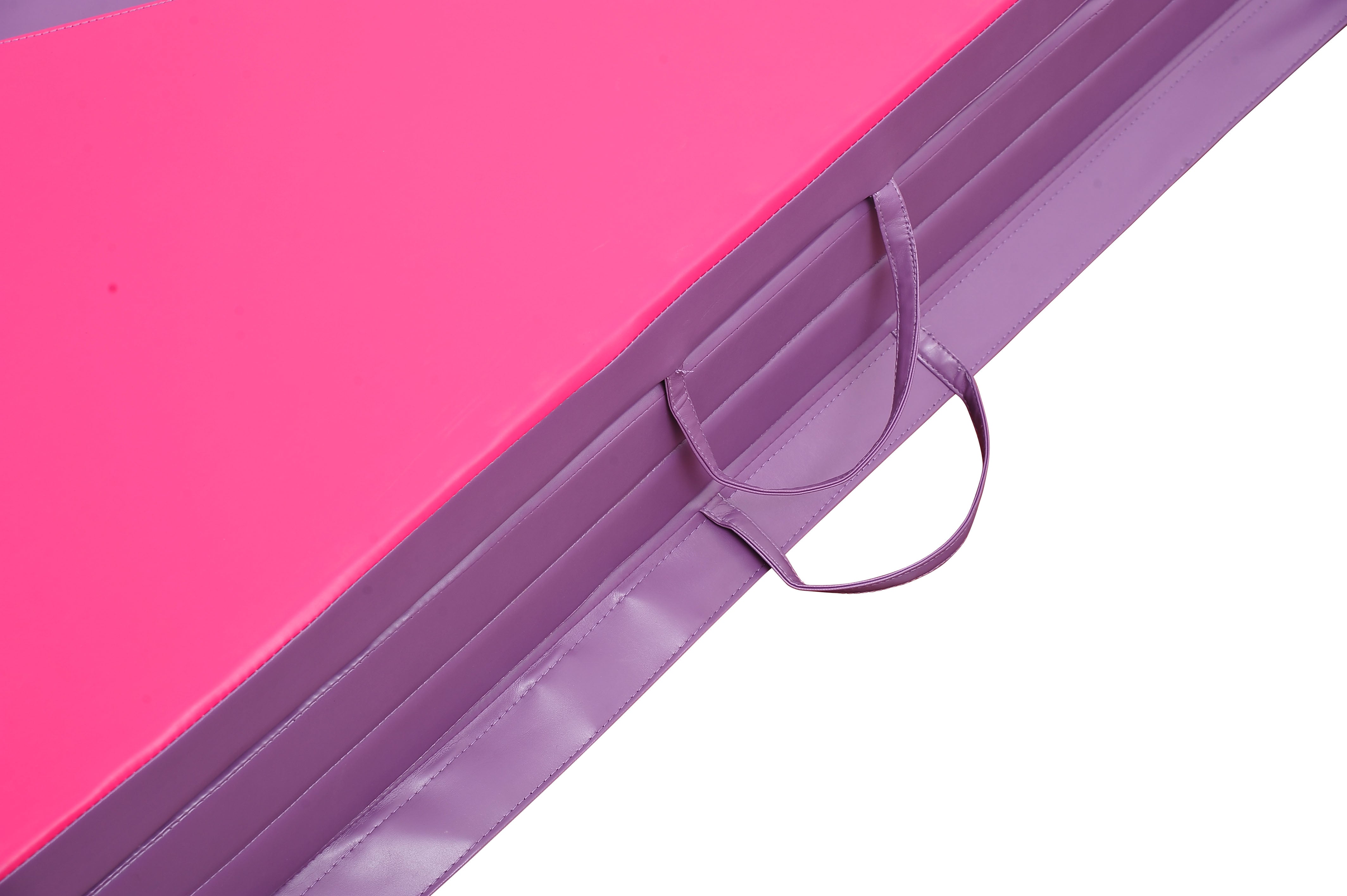 Soozier 4'x10'x2" Folding Gymnastics Tumbling Mat, Exercise Mat with Carrying Handles for Yoga, MMA, Martial Arts, Stretching, Core Workouts, Pink and Purple