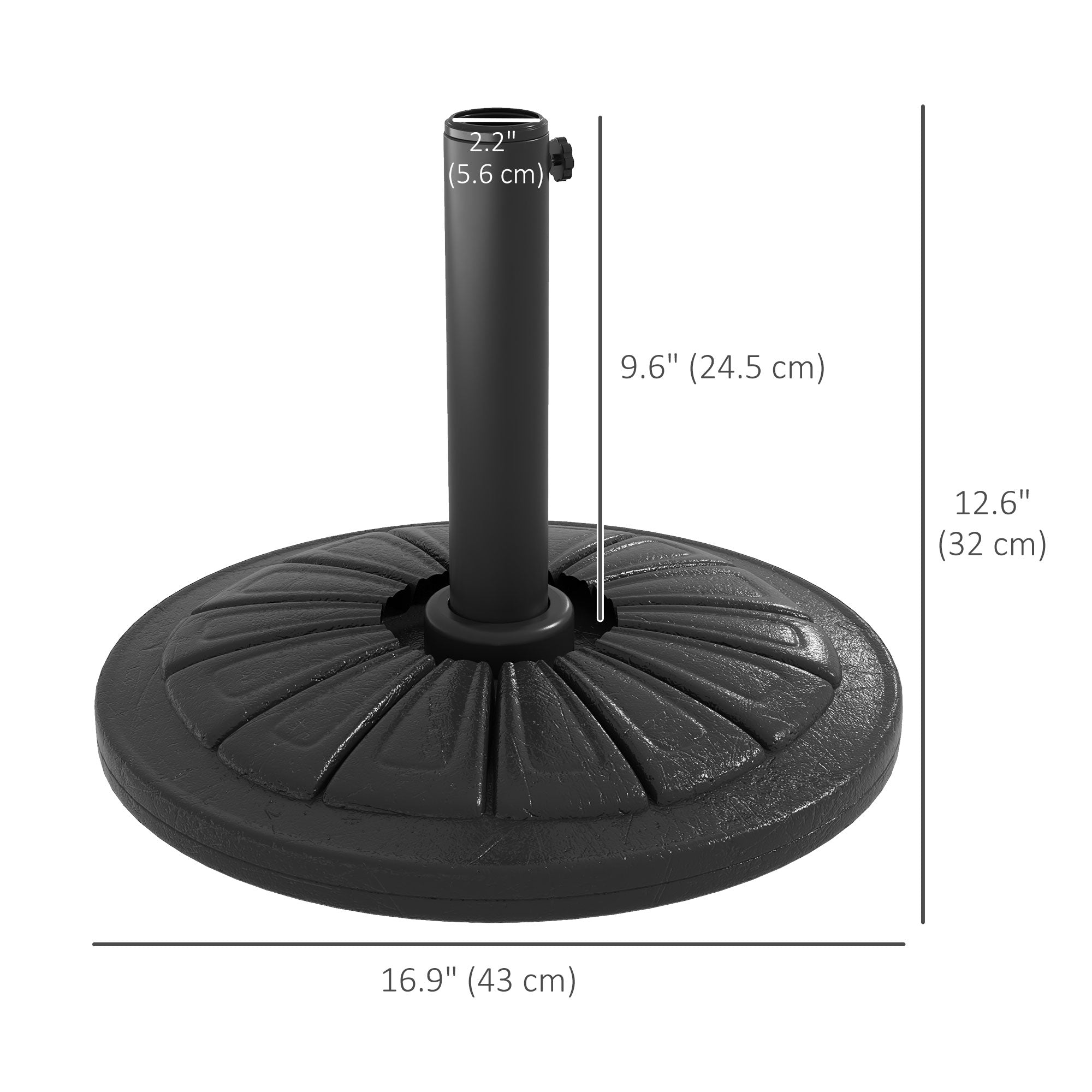 Outsunny Umbrella Base, Heavy Duty Concrete Base Holder with Steel Pole, Round Parasol Stand for Patio, Outdoor, Backyard, Black