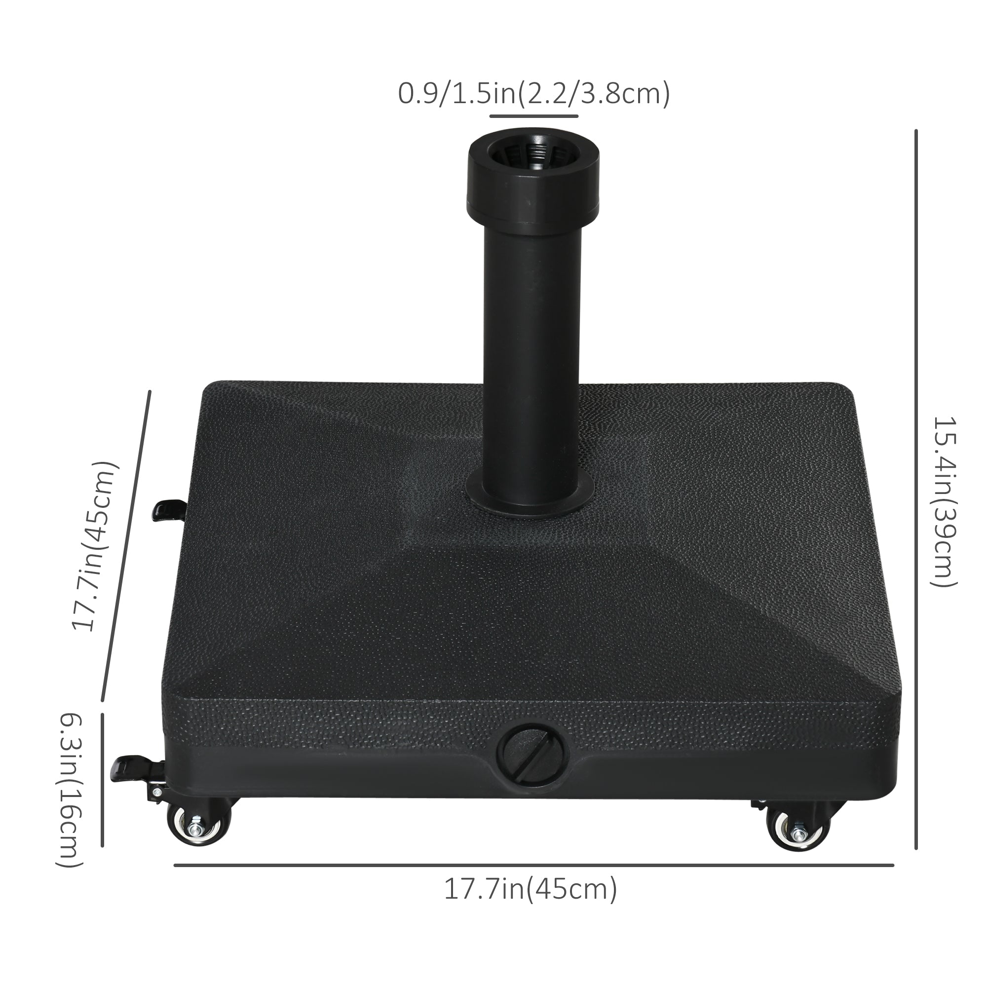 Outsunny Square Parasol Base Portable Umbrella Stand Weights for Cantilever Banana Parasol with Wheels, Water or Sand Filled, for Φ0.75'', Φ1.5'' Poles, Black