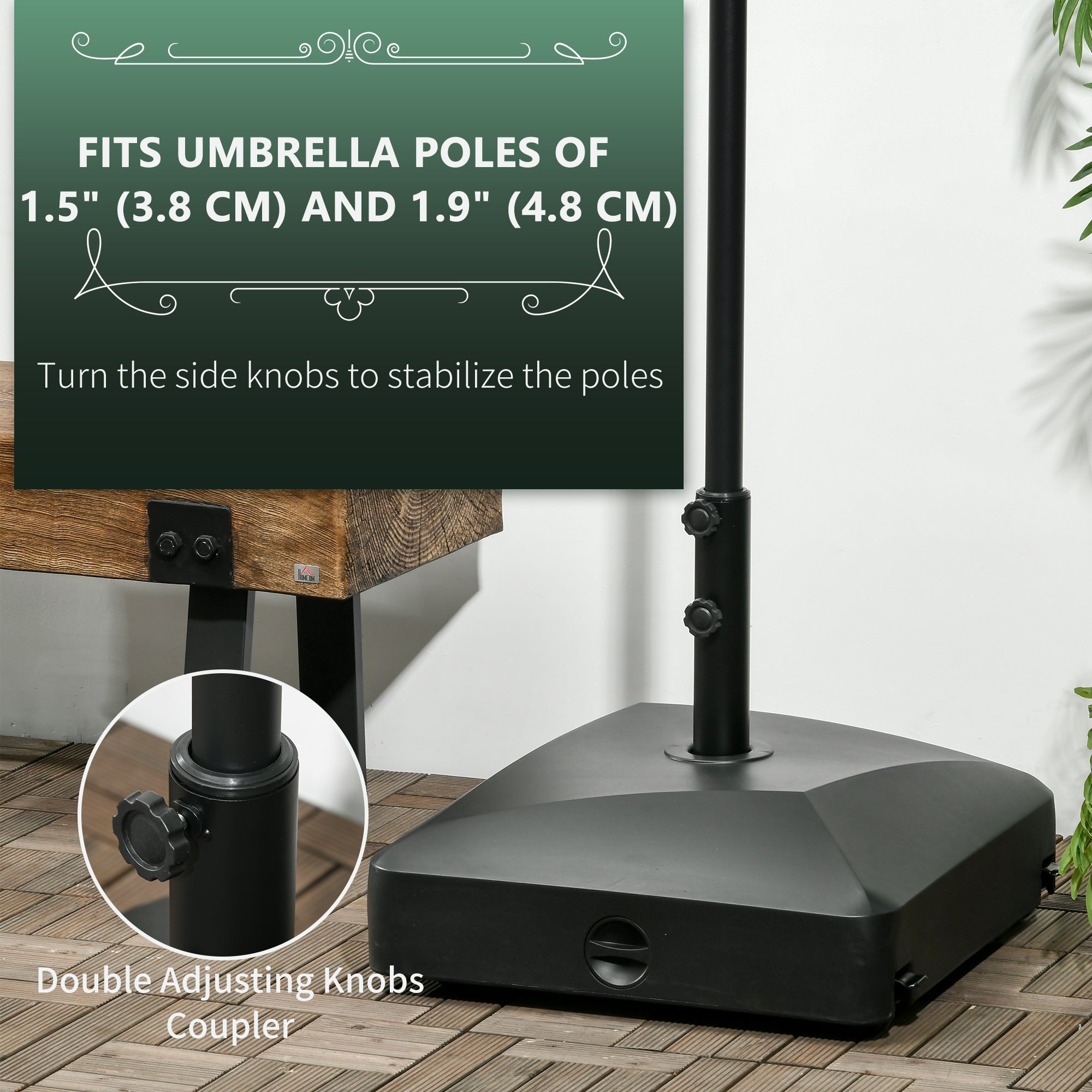Outsunny Filled Patio Umbrella Base with Wheels, 132 lb Heavy Duty Market Umbrella Stand for Outdoor, Garden, Backyard, Black