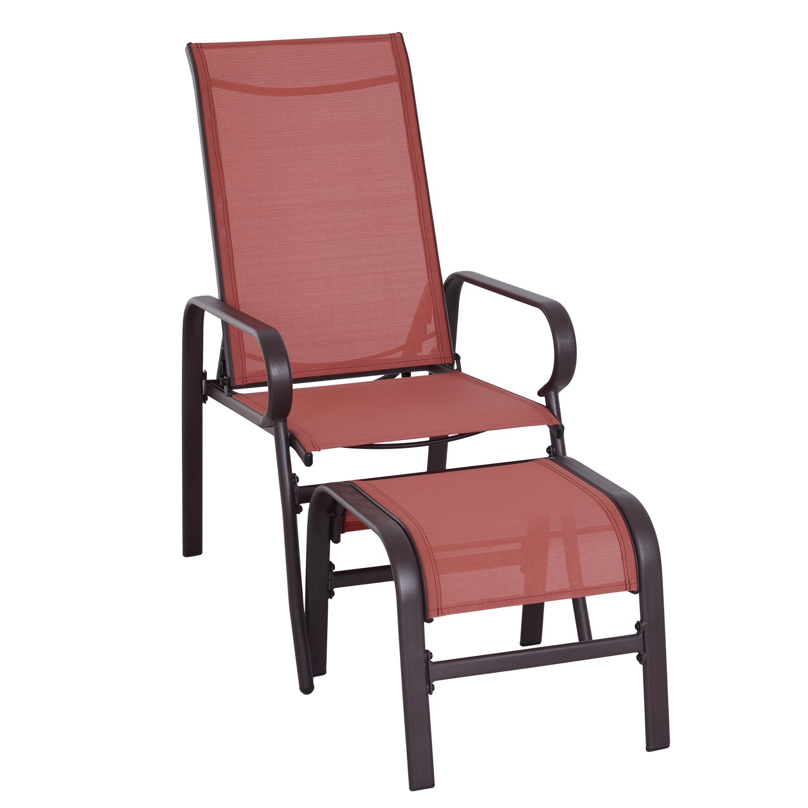 Outsunny 5pc Garden Sling Patio Bistro Set Outdoor Adjustable Lounger Table Footrest Set Brown