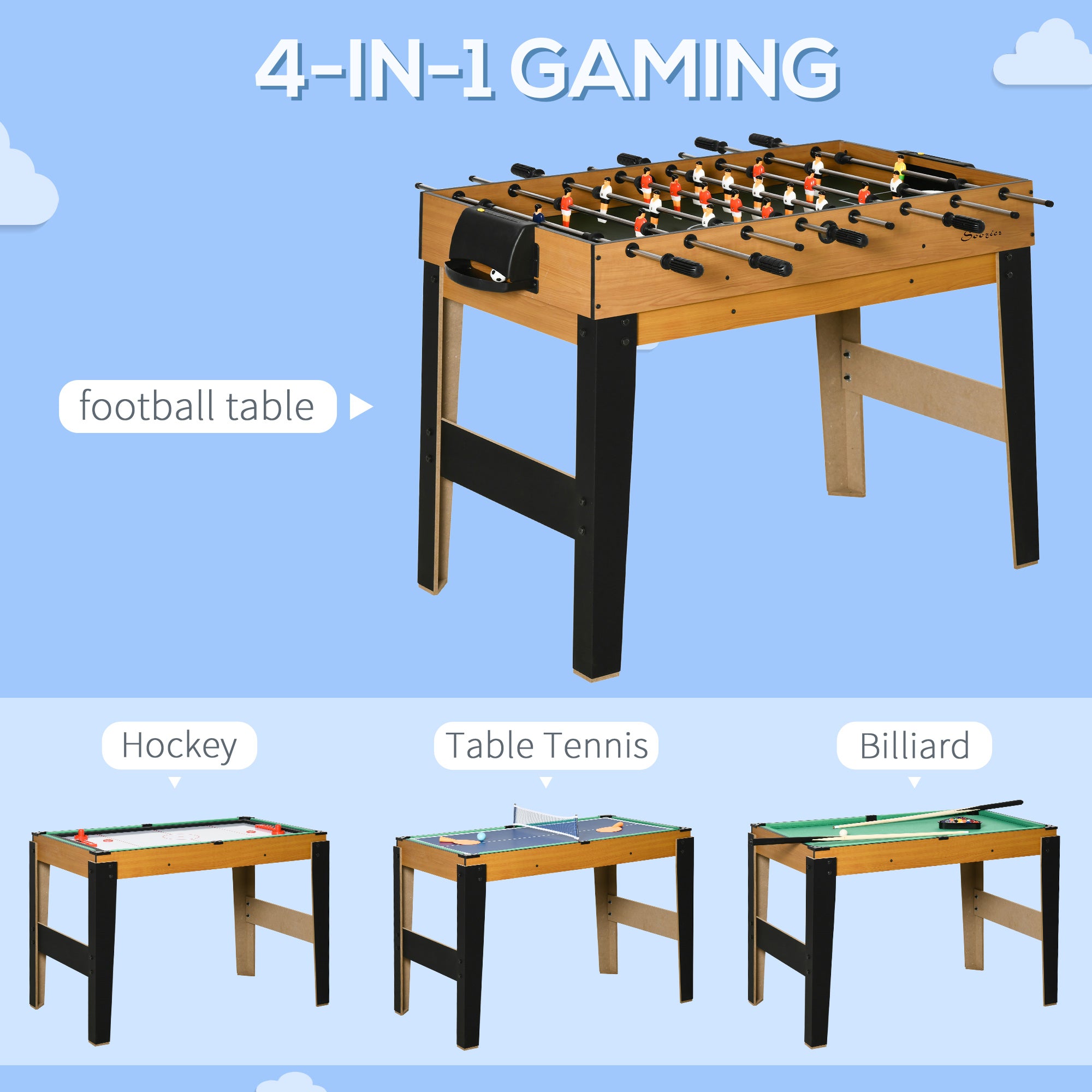Soozier 43'' 4-in-1 Multi-Gaming Table, Tabletop Billiards Hockey Table Tennis Foosball Game, Easy Set up for Whole Family