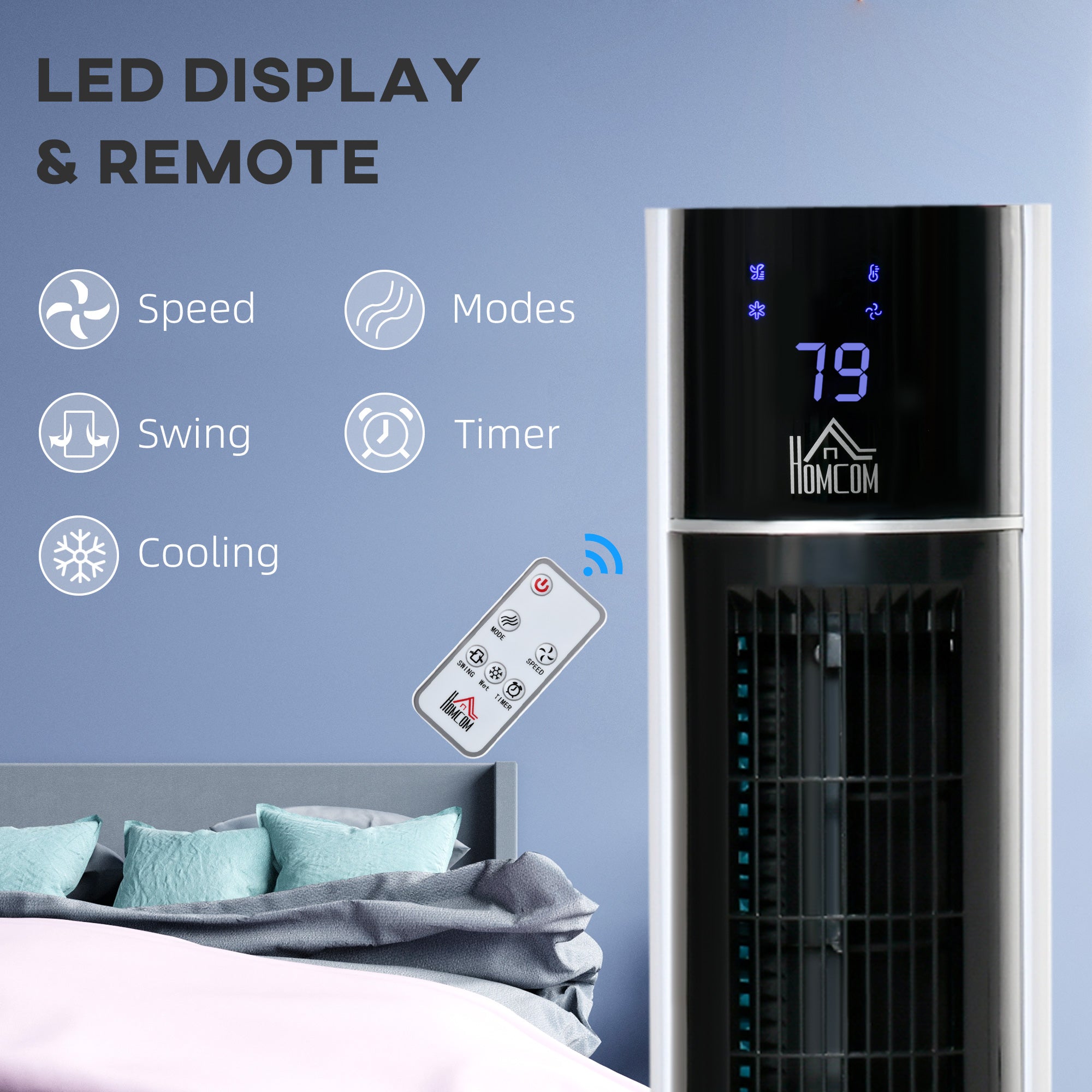 HOMCOM 3-In-1 Cooling Fan, Evaporative Air Cooler with 52° Oscillation, Ice Packs, Remote, 12H Timer, 3 Modes, 3 Speeds, White