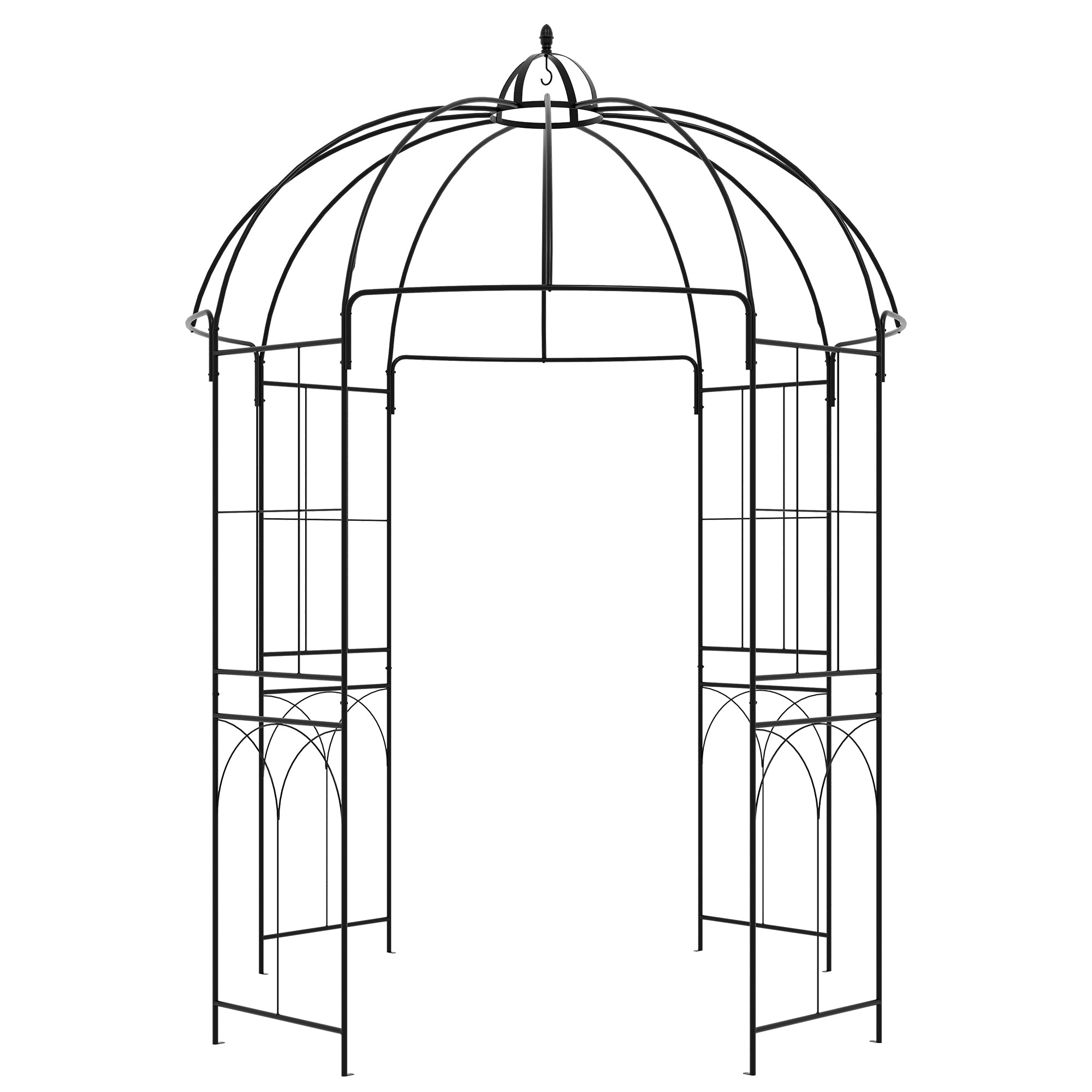 Outsunny Birdcage Shape Arbour, Metal Garden Arbour Pergola Pavilion for Climbing Plants, Lights, French Style Arch Trellis
