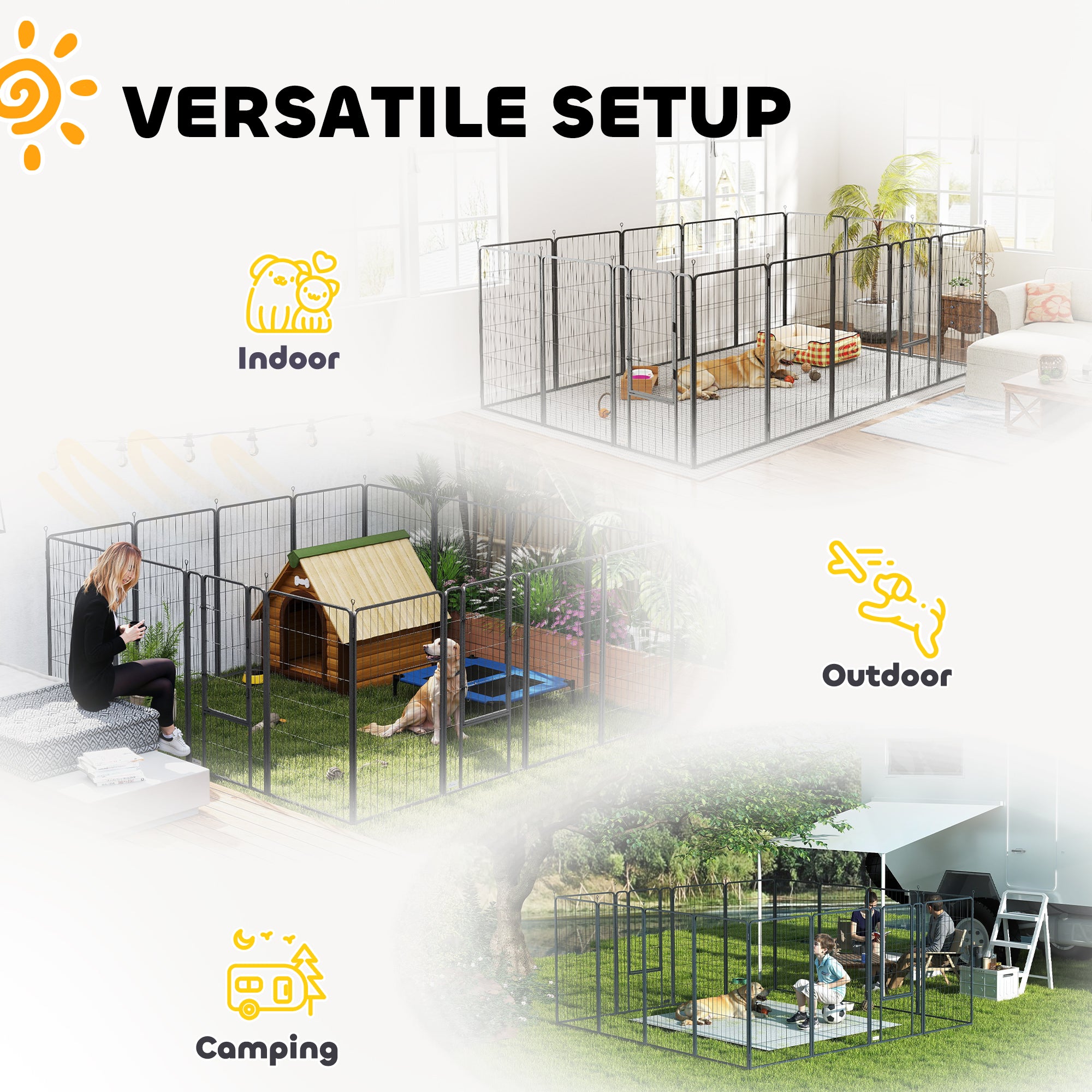 PawHut 16 Panels Dog Playpen with Strap, Portable & DIY, for Large Dogs, for Yard, RV, Camping, Garden, 47" Height
