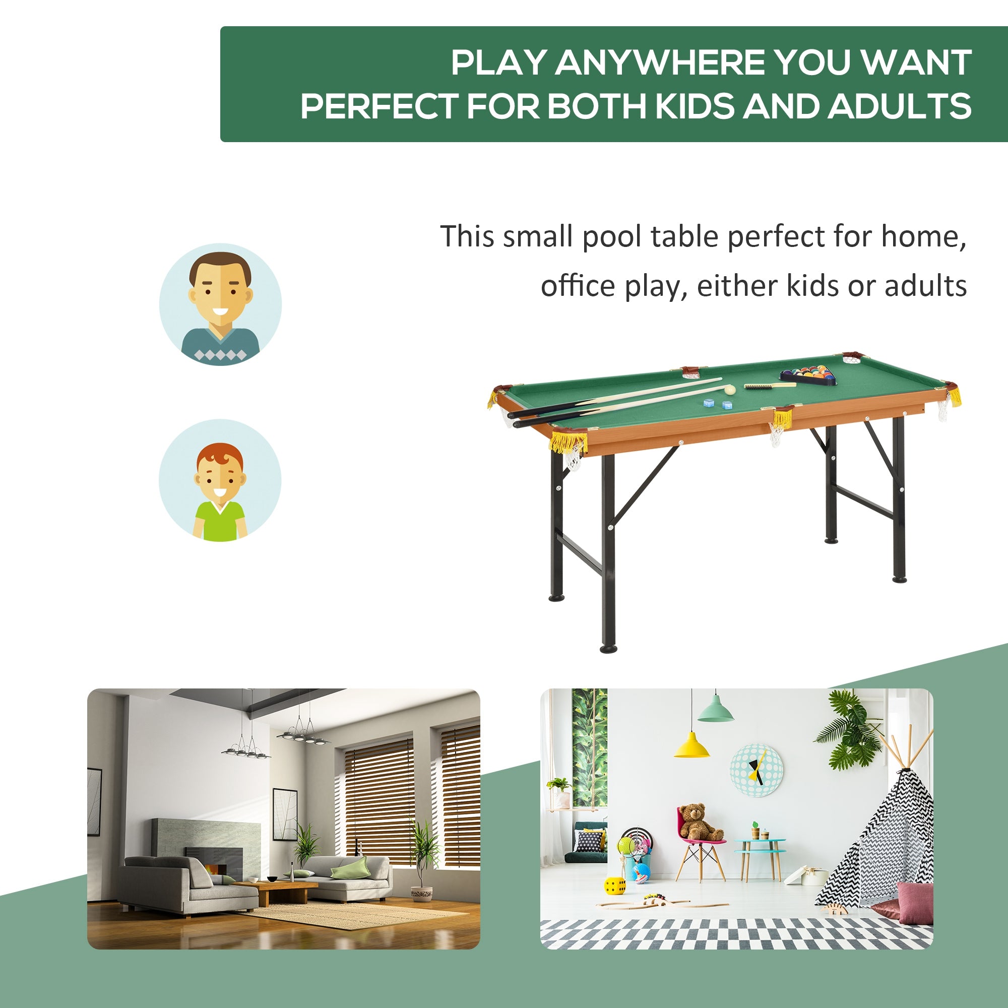 Soozier 54.3"L Mini Pool Table Portable Billiard Table Includes Cues, Ball, Chalk, Rack, for Kids