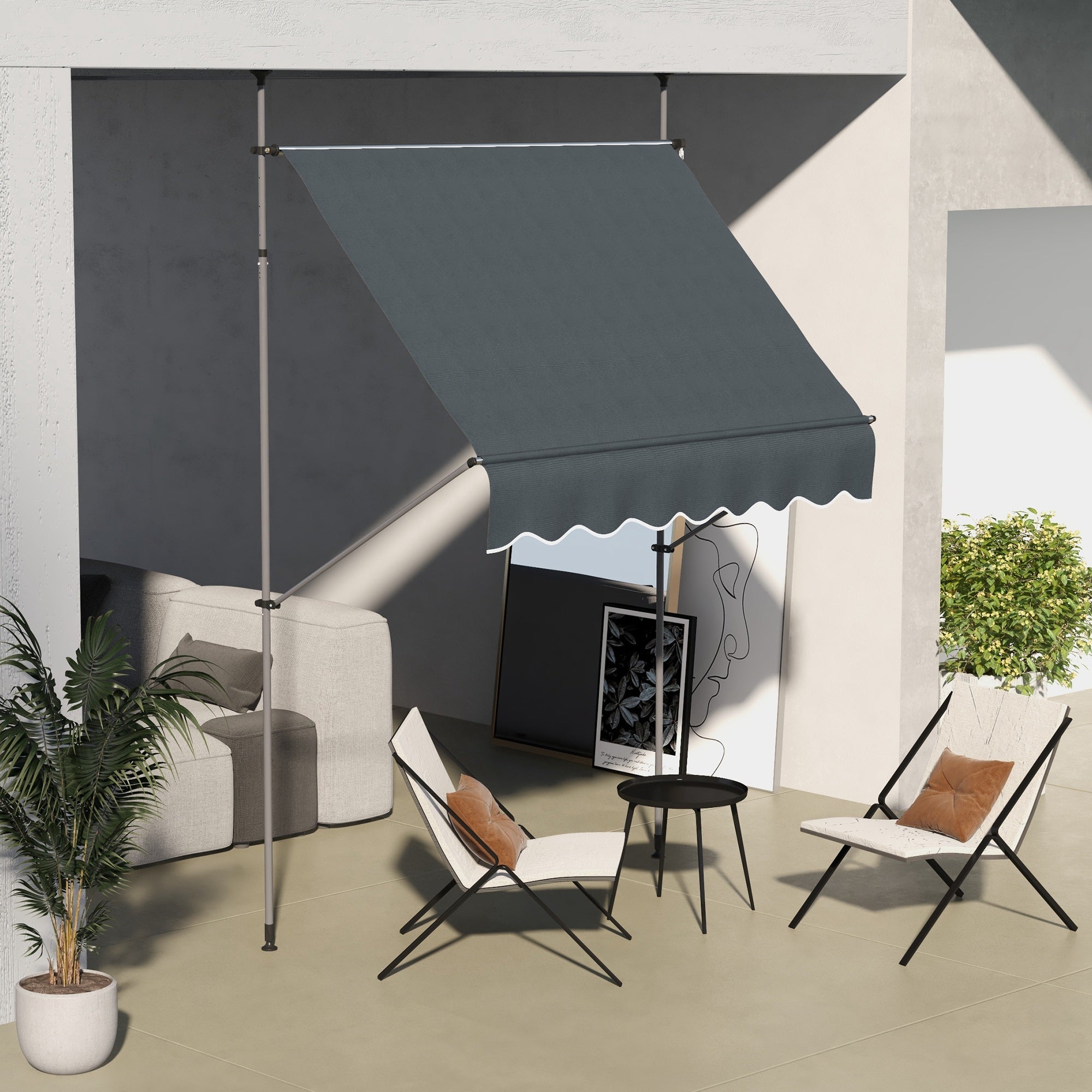 Outsunny 6.5' x 4' Manual Retractable Awning, Non-Screw Freestanding Patio Awning, UV Resistant, for Window or Door, Dark Grey