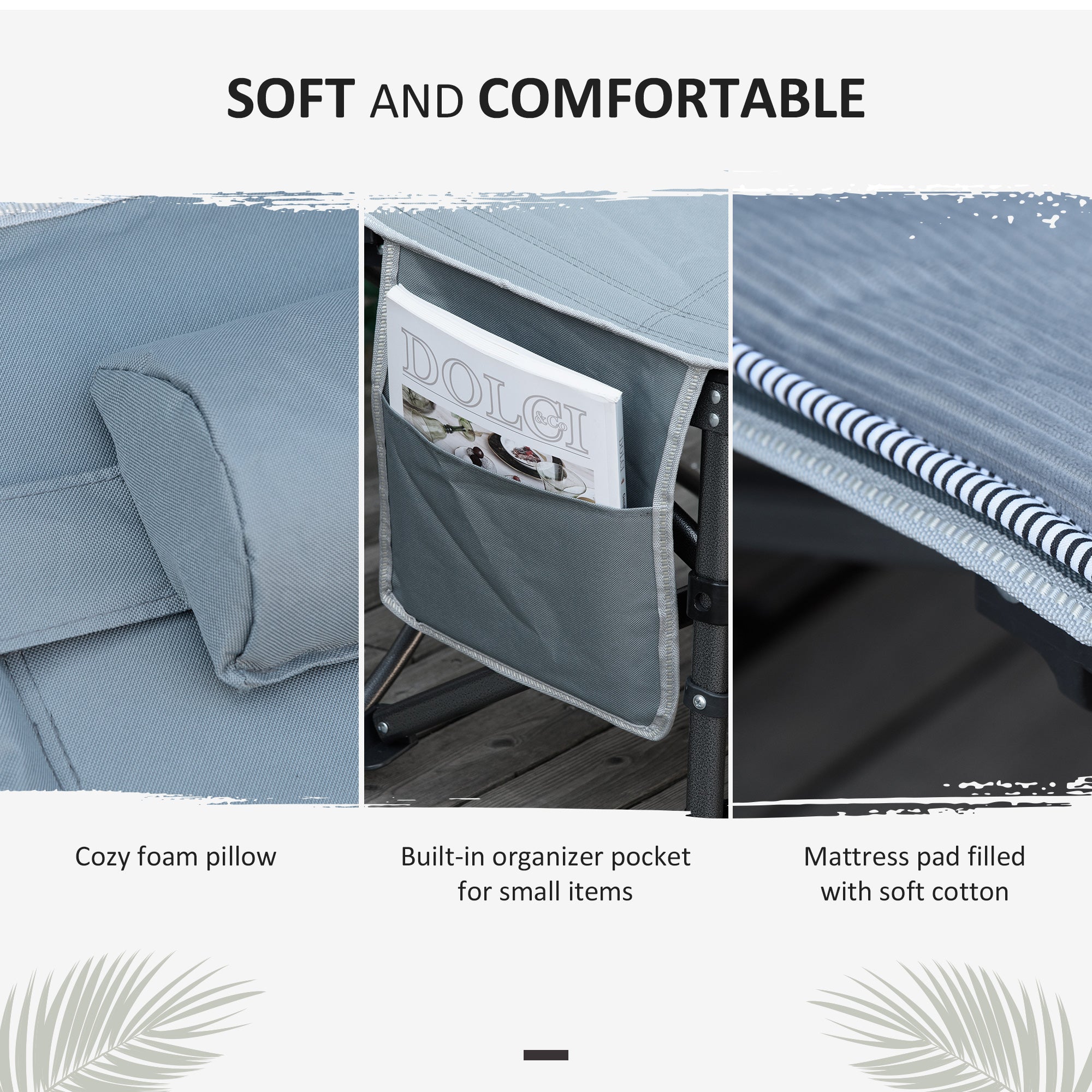 Outsunny Folding Camping Cot with Mattress & Pillow, Double Layer Oxford Heavy Duty Sleeping Cot with Carry Bag Dark Grey