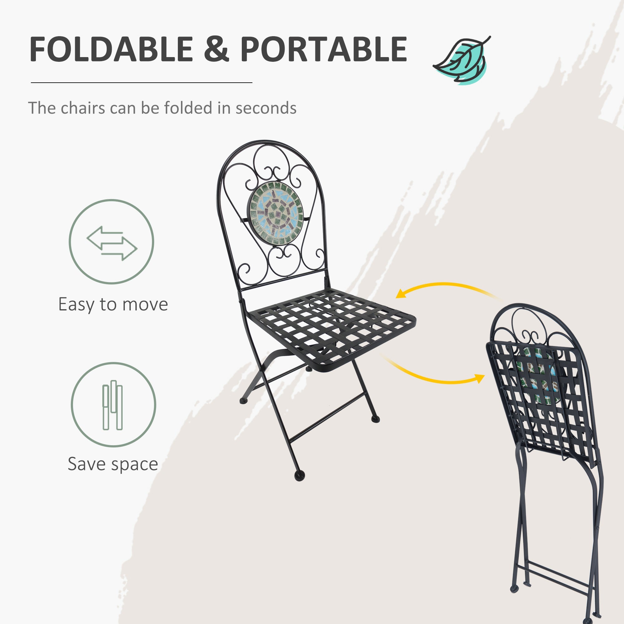 Outsunny 3 Piece Patio Bistro Set with Mosaic Design, Outdoor Dining Furniture Set for 2 with Folding Chairs, Green