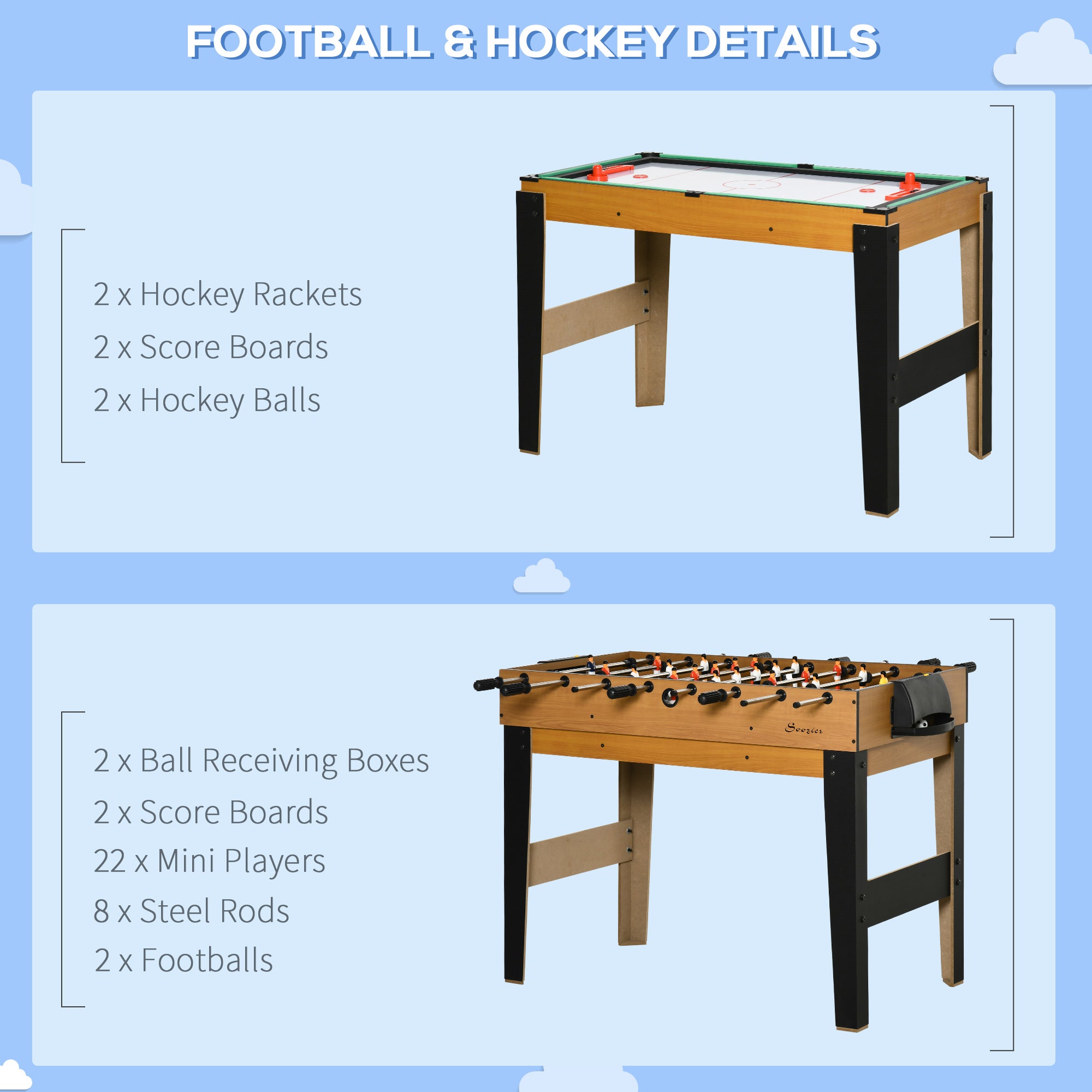 Soozier 43'' 4-in-1 Multi-Gaming Table, Tabletop Billiards Hockey Table Tennis Foosball Game, Easy Set up for Whole Family