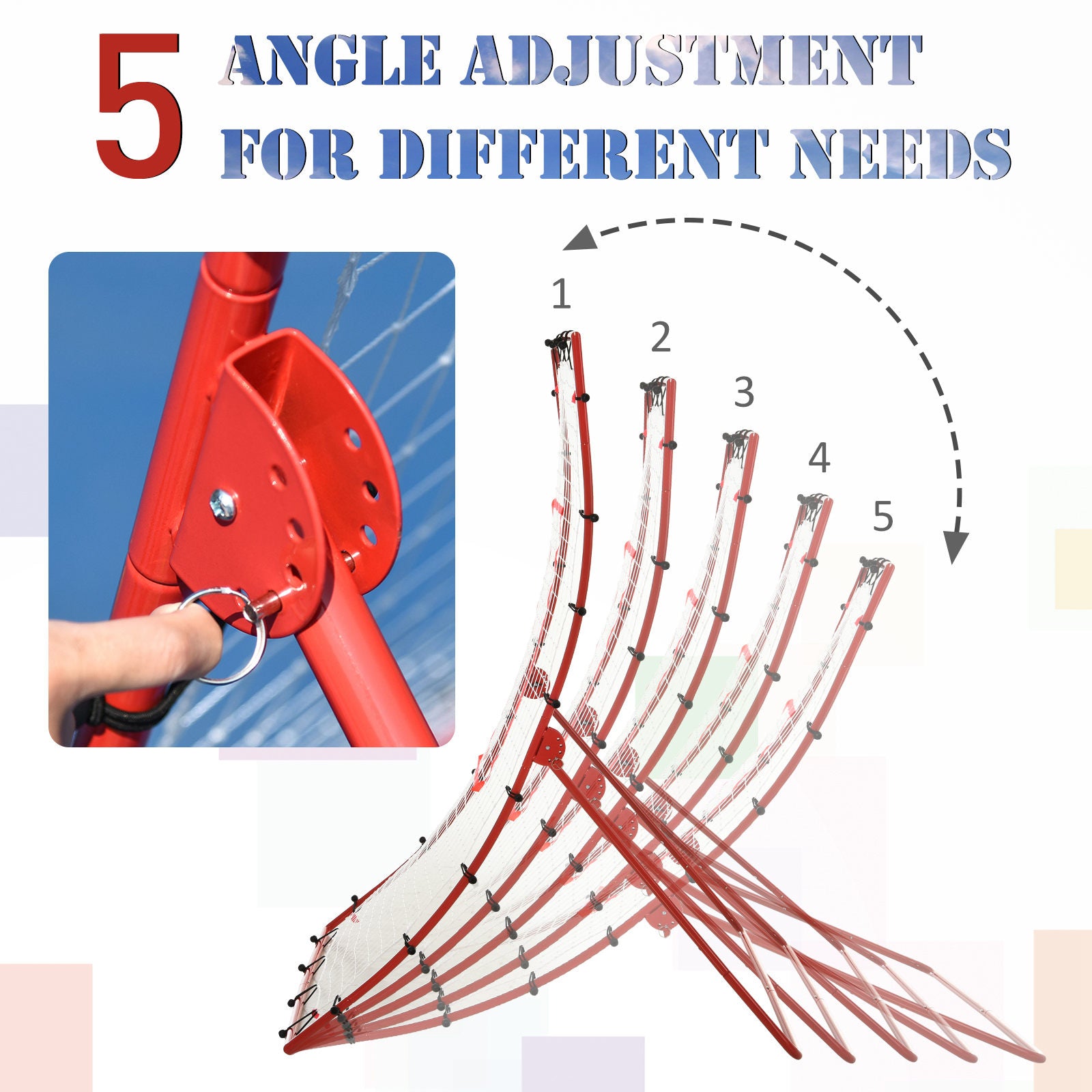 Soozier Pitch Back 5 Angles Adjustable Rebounder Net Goal Pitching and Throwing Practice Partner, Baseball/Soccer/Football/Basketball/Volleyball Daily Training (4 J-type Ground Nails included)