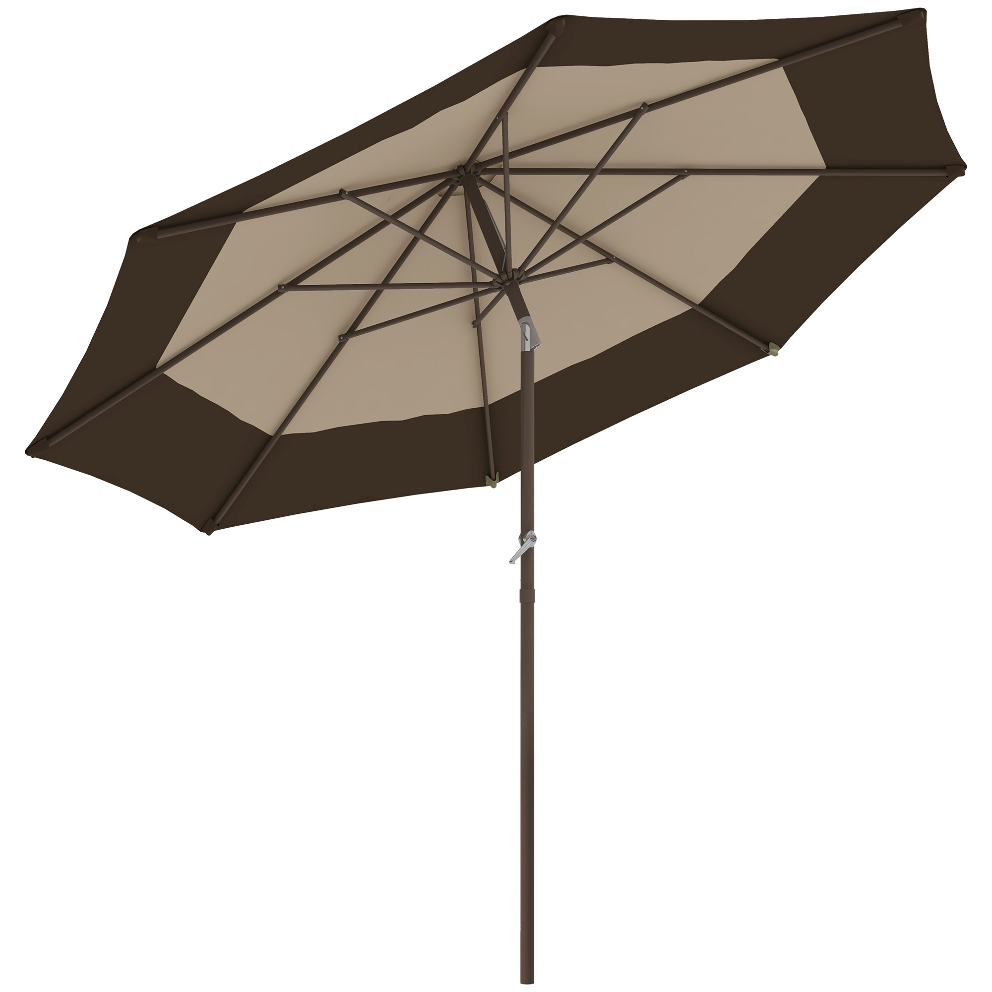 Outsunny 9 x 9 ft Outdoor Umbrella with Tilt, Patio Market Table Umbrella Parasol with Crank, Deep Brown