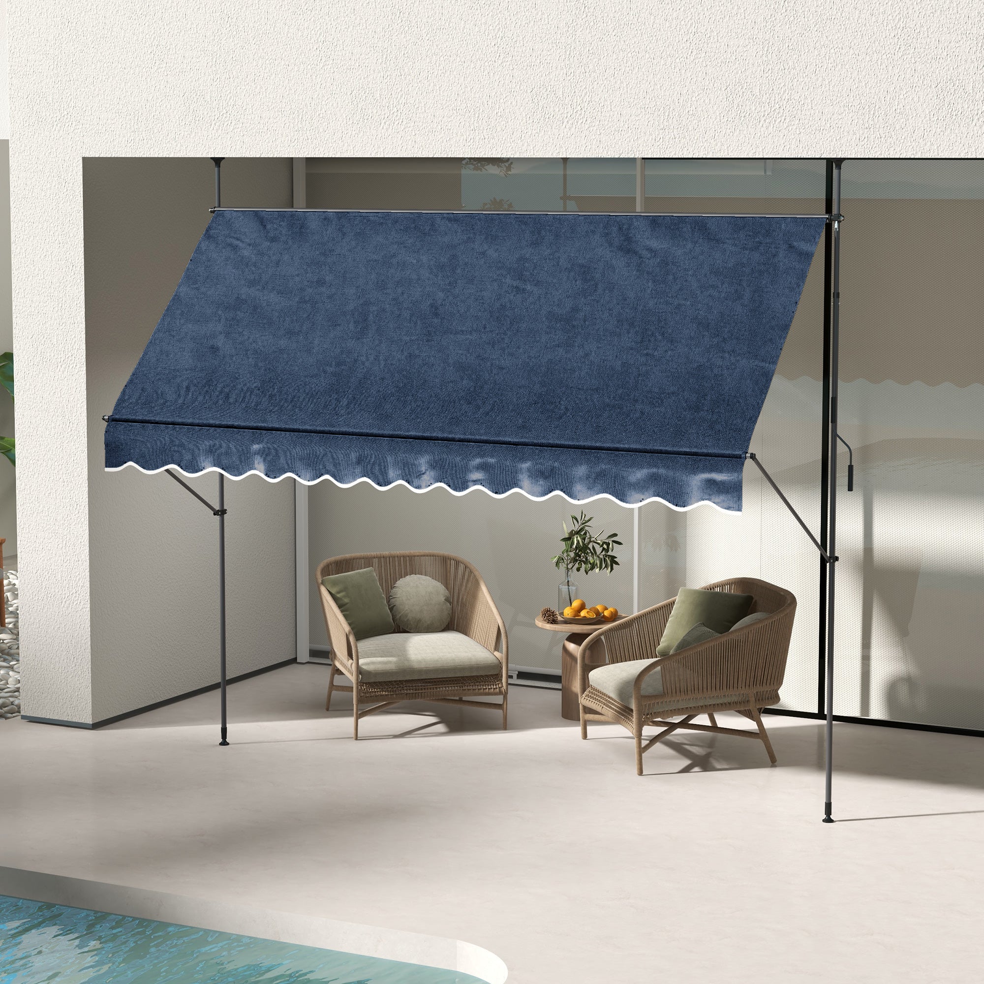 Outsunny 11.5' x 4' Manual Retractable Awning, Non-Screw Freestanding Patio Awning, UV Resistant, for Window or Door, Blue