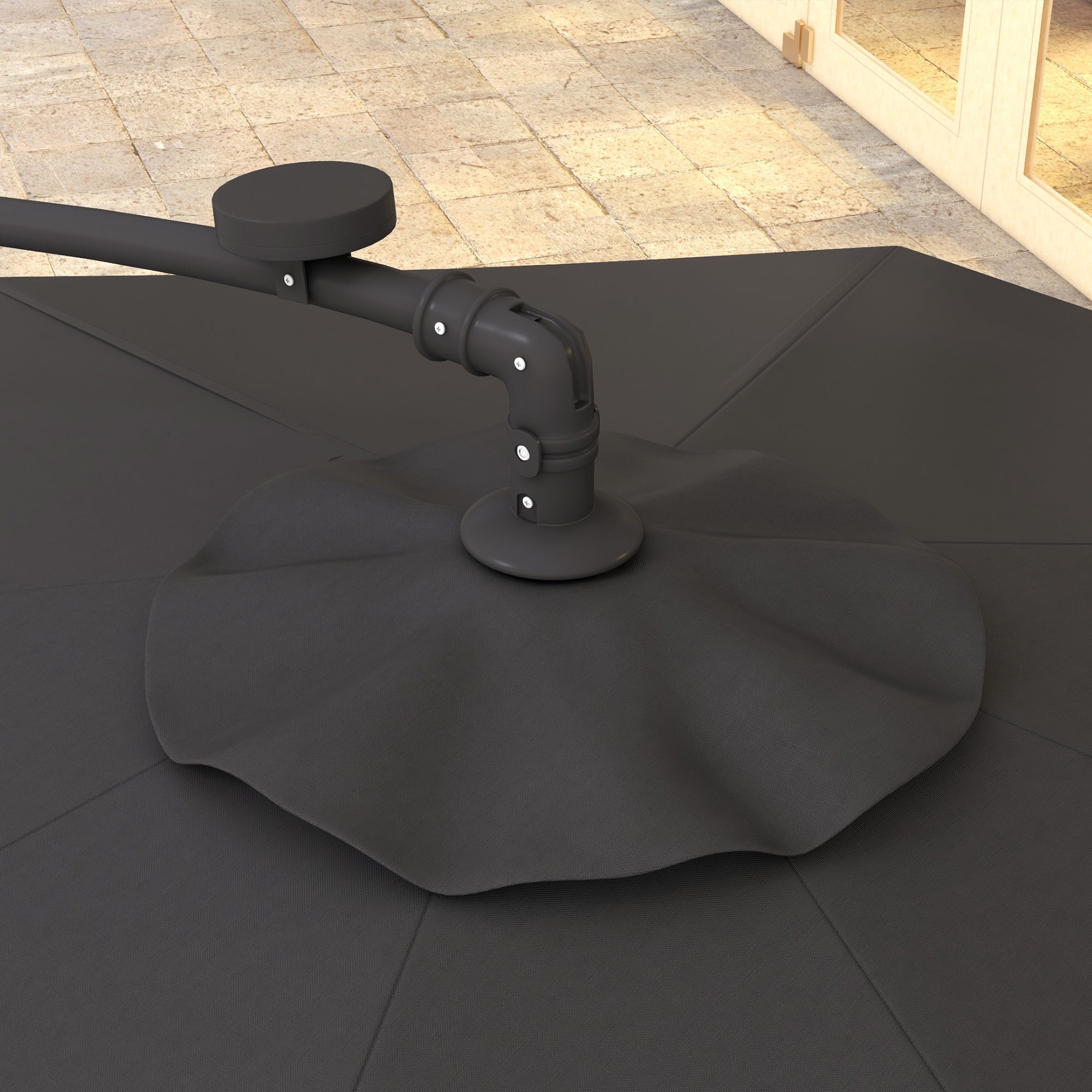 Outsunny 9.5' Offset Patio Umbrella Garden Parasol with Solar LED Lights and Weights, Dark Grey