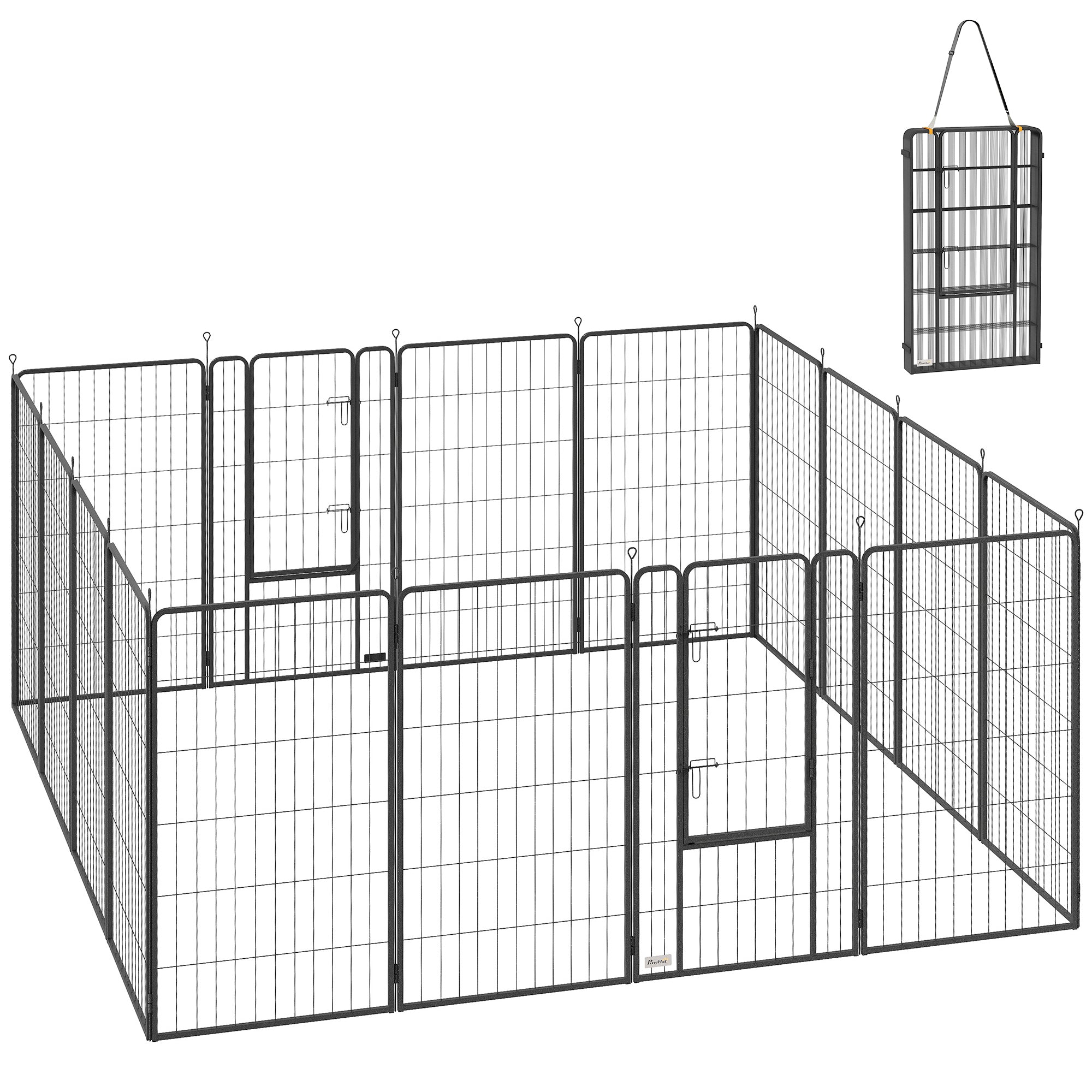 PawHut 16 Panels Dog Playpen with Strap, Portable & DIY, for Large Dogs, for Yard, RV, Camping, Garden, 47" Height