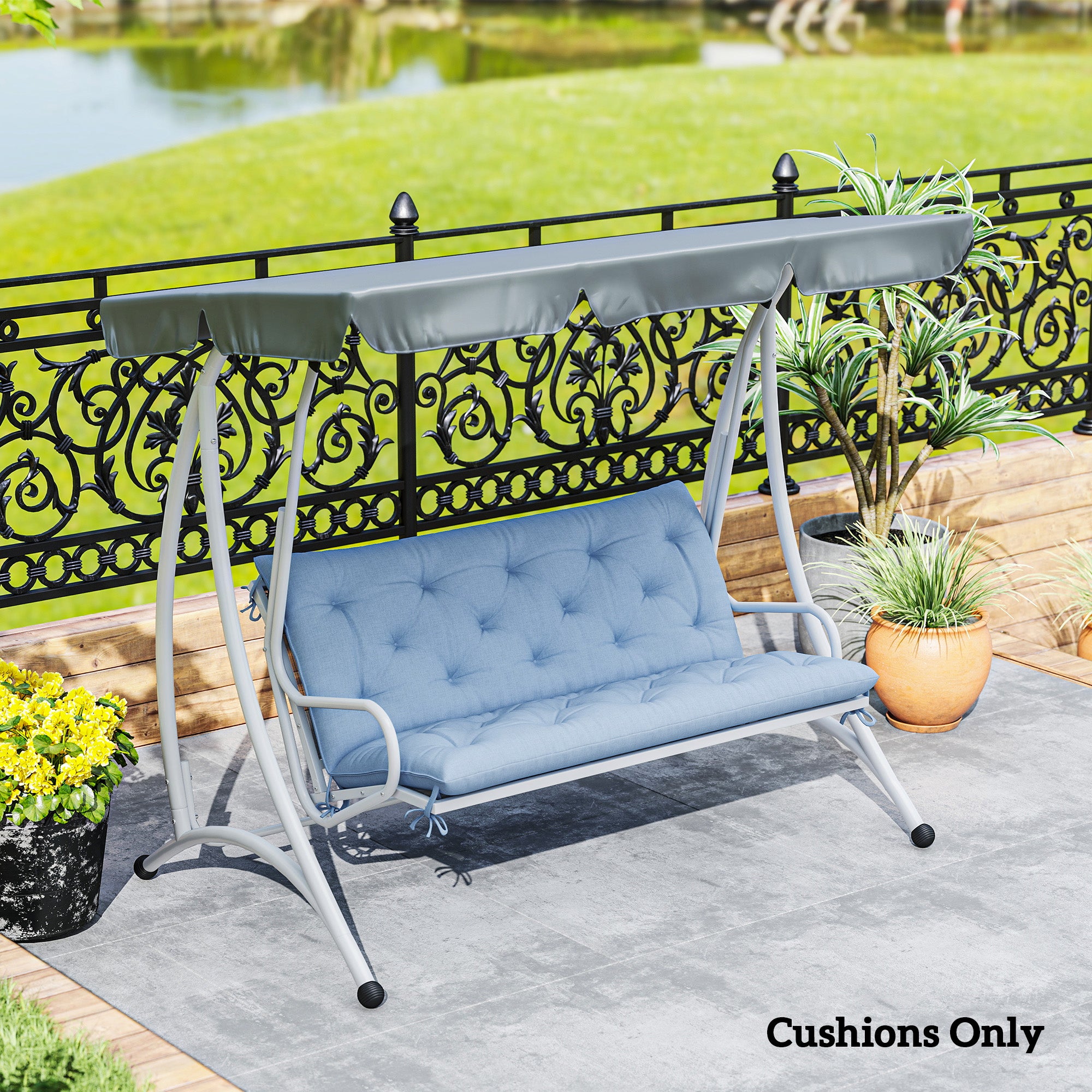 Outsunny 2 Seater Garden Bench Cushion, Thick Outdoor Non-Slip 2 Seater Soft Pad With Backrest for Garden Patio, 47" x 43" x 5", Light Blue