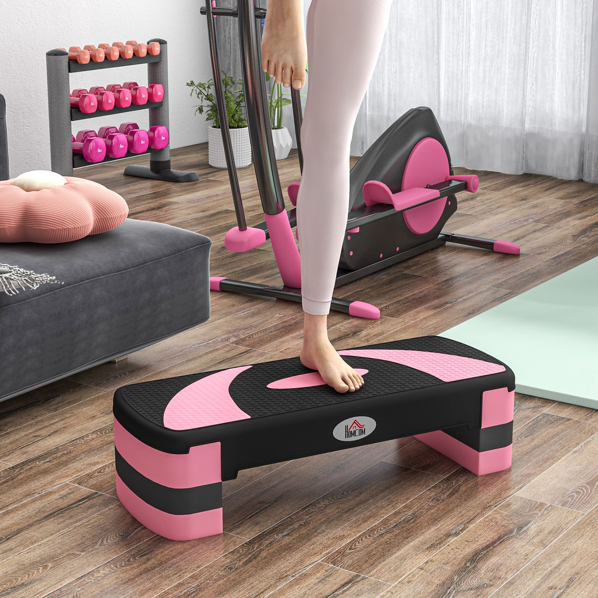 Soozier Adjustable Aerobic Stepper, Exercise Step Platform, Step Exercise Trainer, Workout Fitness Yoga Risers, 4"-6"-8", Pink