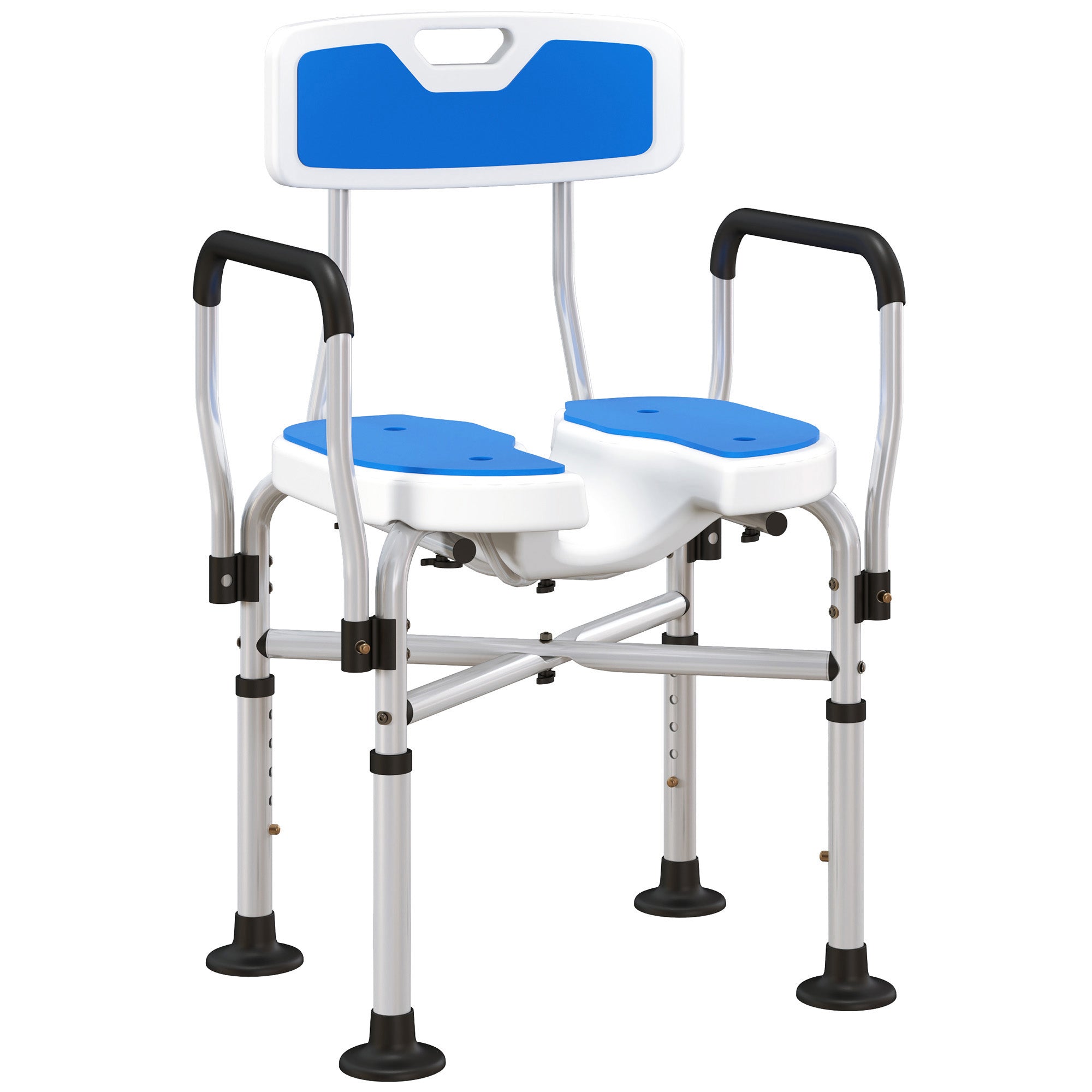 HOMCOM Upgraded Shower Chair Non-slip Bath Chair with U-shaped Shower Seat and Crossing Bars, Dark Blue