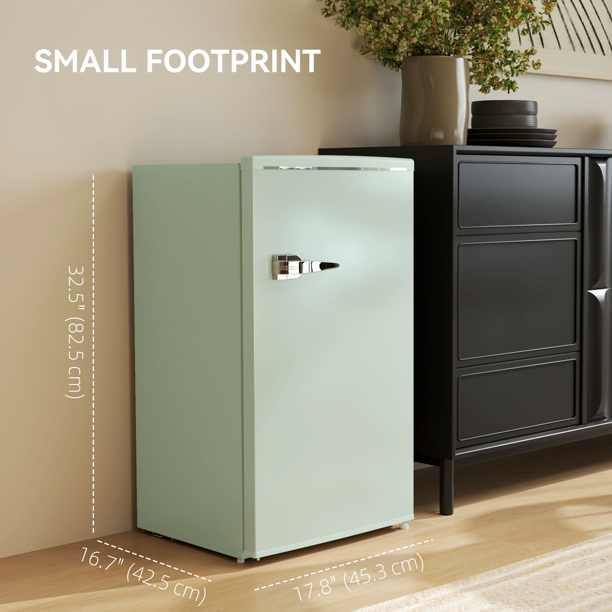 HOMCOM Retro Mini Fridge, 3.1 Cu. Ft Single Door Compact Refrigerator with Adjustable Thermostat, 2 Glass Shelves, Green