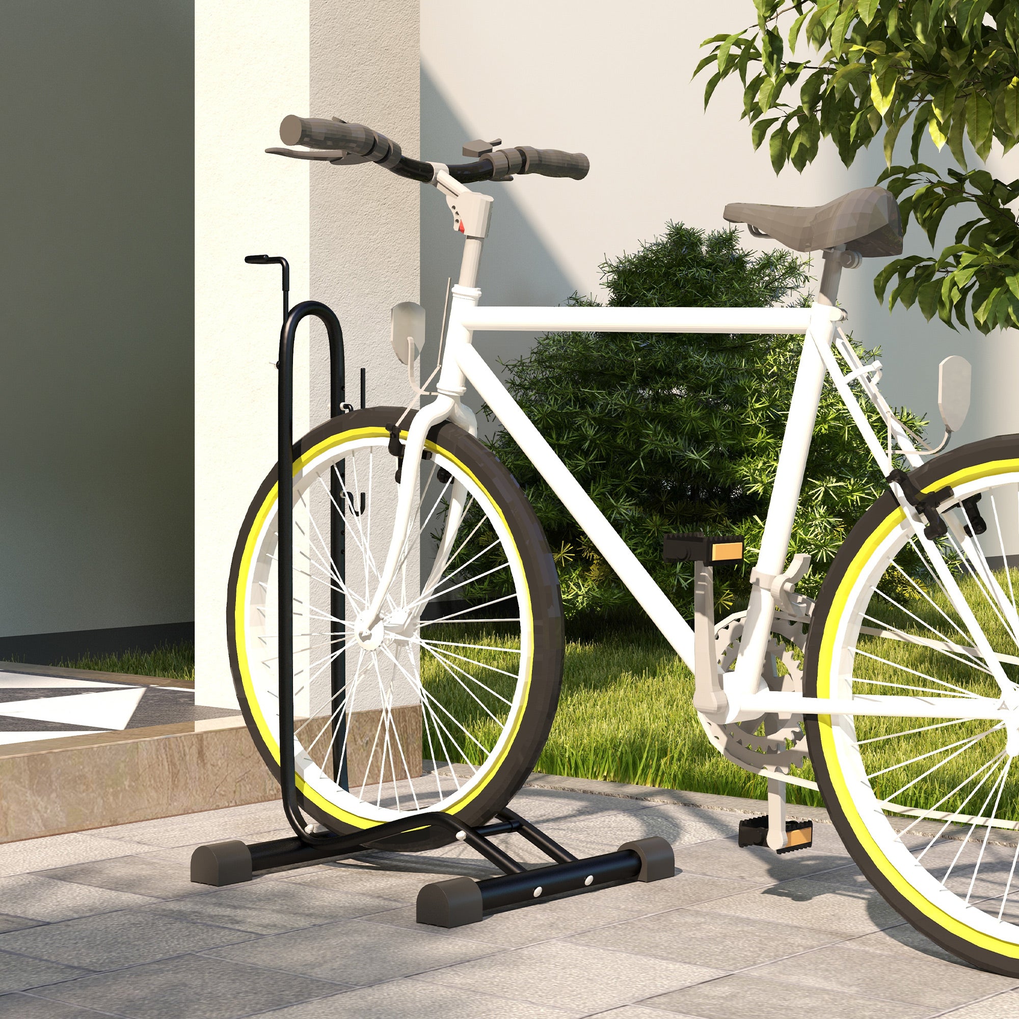 Soozier Vertical & Horizontal Bike Rack Bicycle Storage Stand with Adjustable Hooks, Fits 6"-28" and 700c Bikes