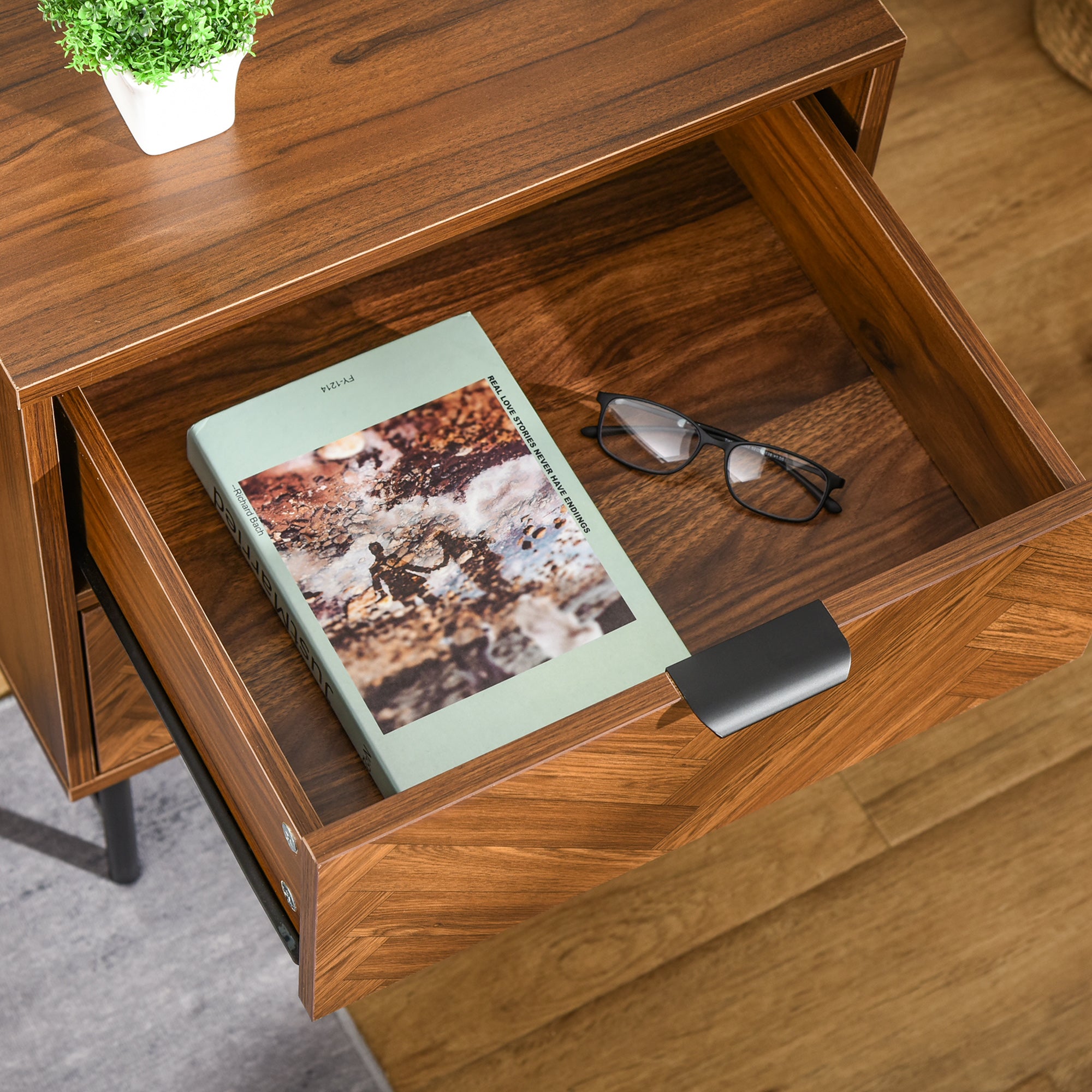 HOMCOM Bedside Table, Nightstand for Bedroom, End Side Table Dresser Storage with 2 Drawers, Walnut Brown