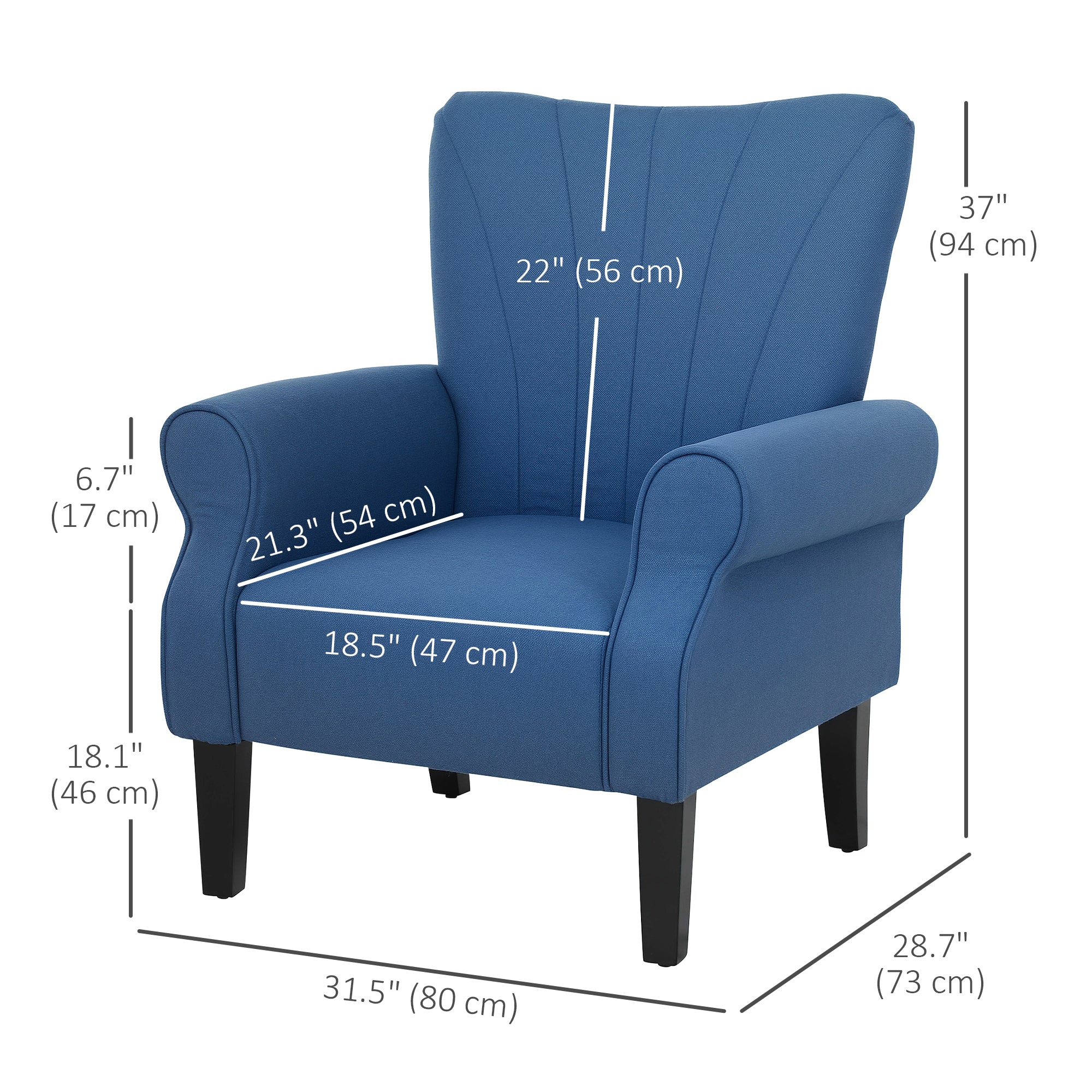 HOMCOM Fabric Armchair, Modern Accent Chair with Wood Legs for Living Room, Bedroom, Home Office, Dark Blue