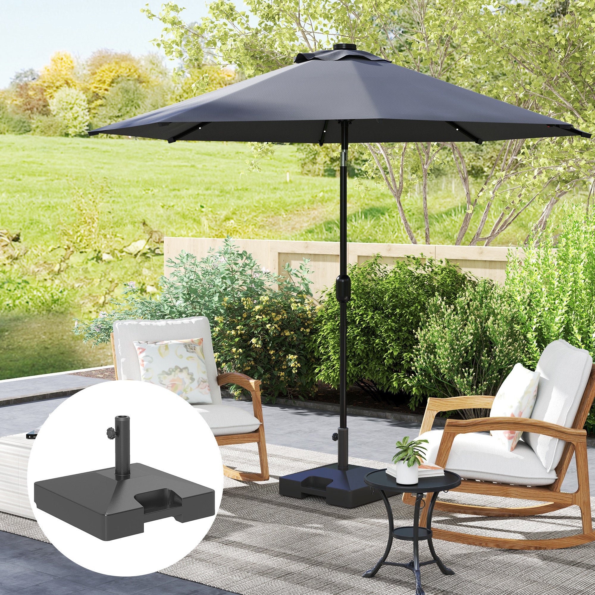 Outsunny Patio Umbrella Base with Wheels Handle, Heavy Duty Outdoor Umbrella Stand Base, Filled Up to 73lbs with Stand or 57lbs with Water for Garden, Poolside, Black