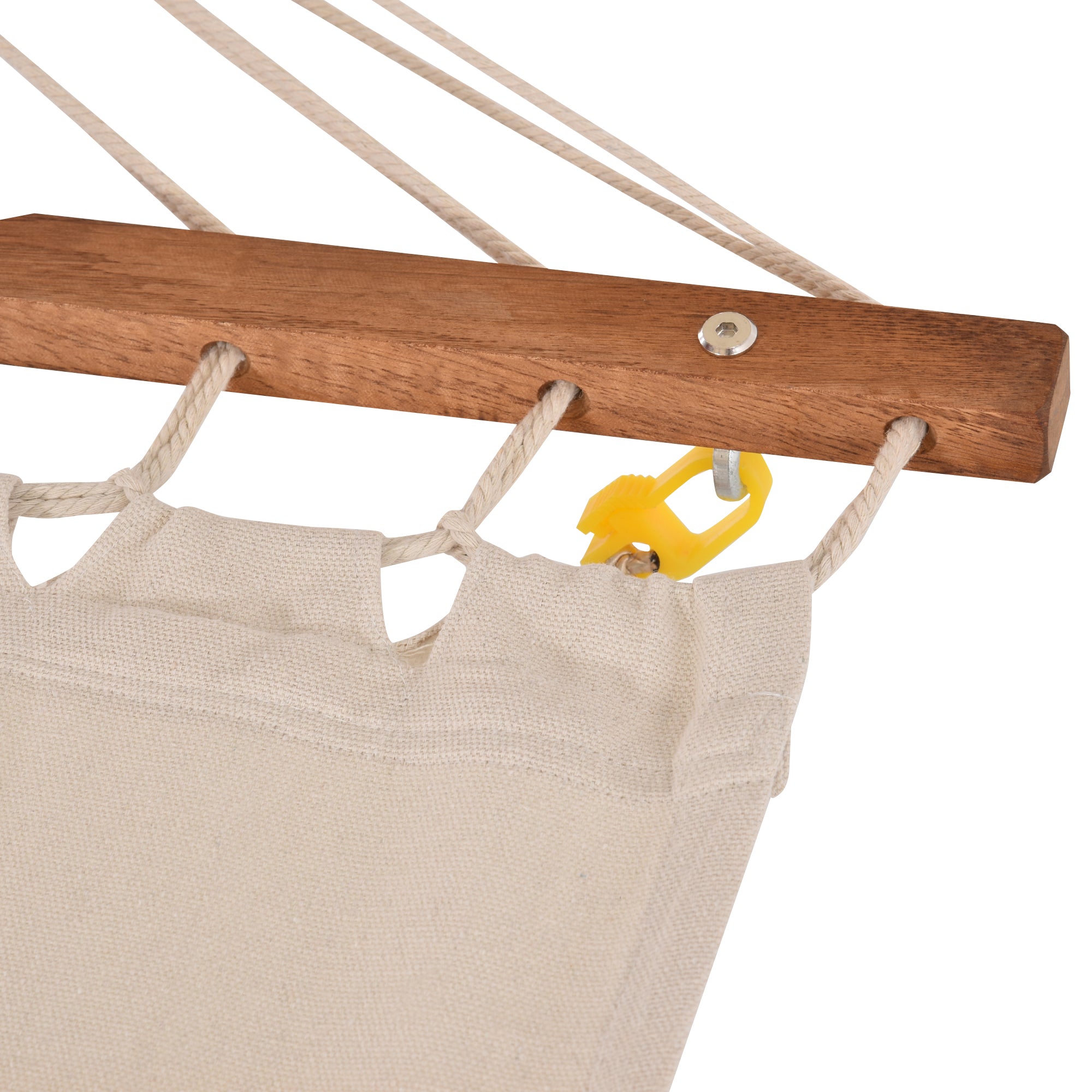 Outsunny 2 Person Wood Swing Arc Hammock Bed and Stand Set with Canopy, White/Teak