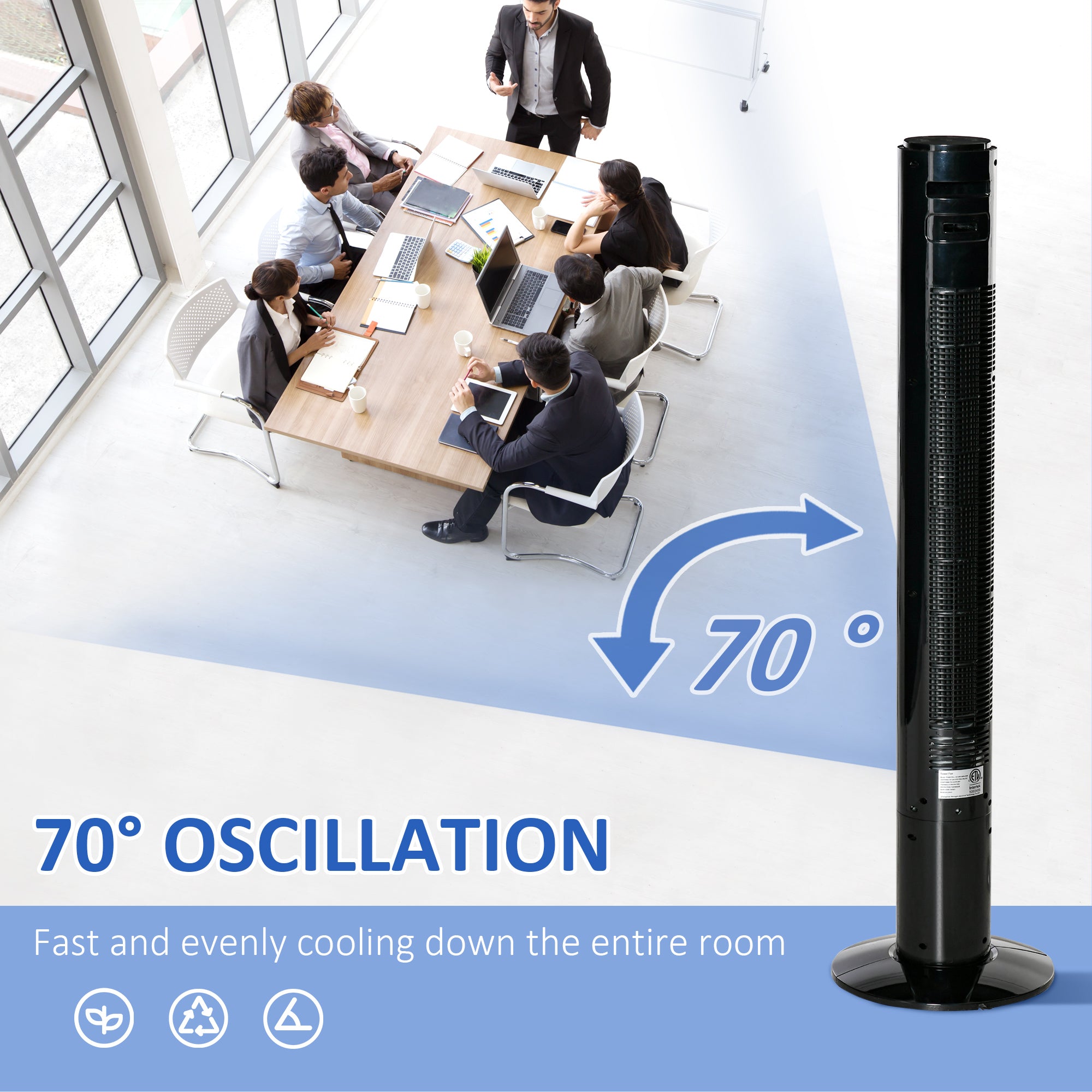 HOMCOM Freestanding Tower Fan Cooling for Home Bedroom with Oscillating, 3 Speed, 12h Timer, LED Sensor Panel, Remote Controller, Black