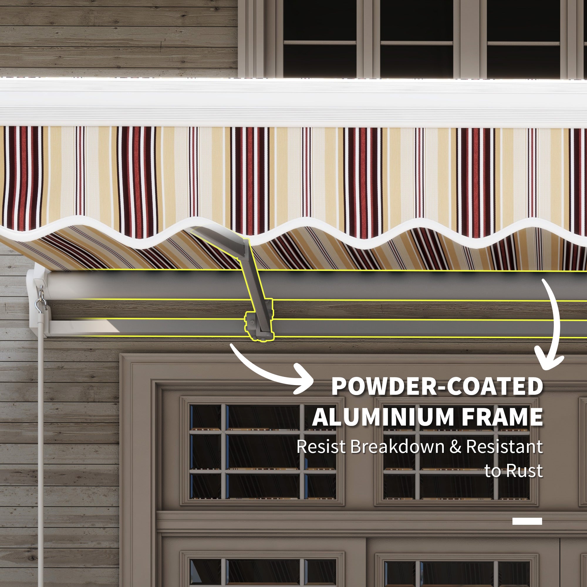 Outsunny 13' x 8' Manual Retractable Patio Awning Sun Shade Outdoor Deck Window Door Canopy Shelter Aluminum Frame Red Stripe