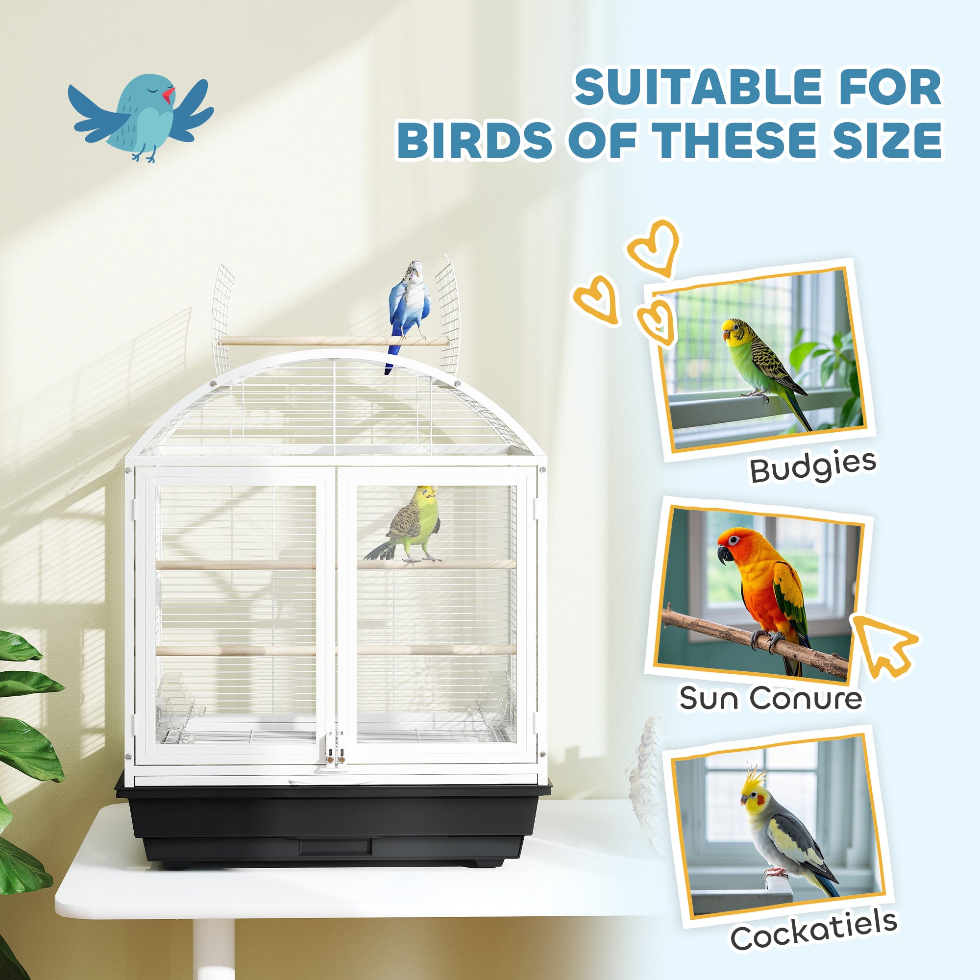 PawHut 30 Inch Open Top Bird Cage with Rolling Stand, Removable Tray, Food Container for Medium Small Bird, Finches, Dark Grey