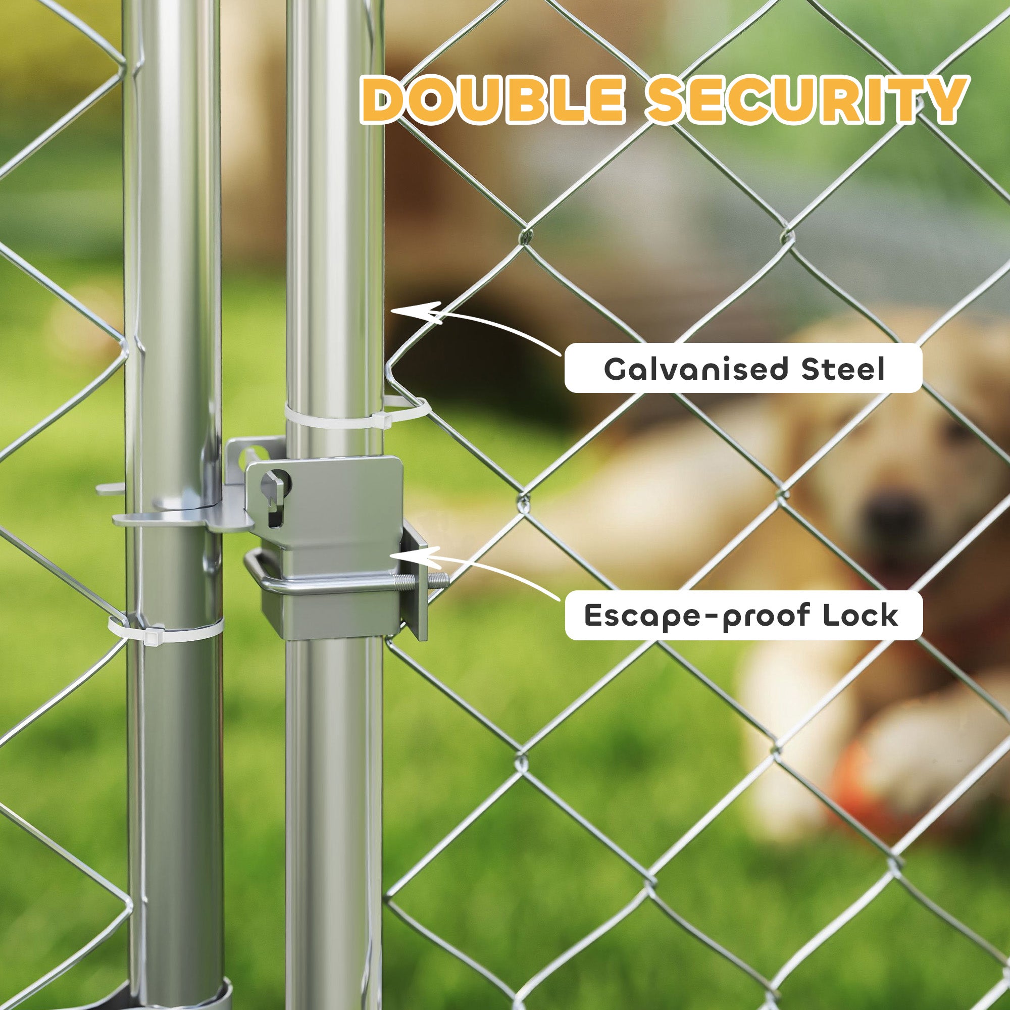 PawHut Outdoor Dog Run with Adjustable & Rotatable Bowls, Waterproof UV-Resistant Cover, Escape-Proof Lock, 13.1' x 7.5' x 7.5'