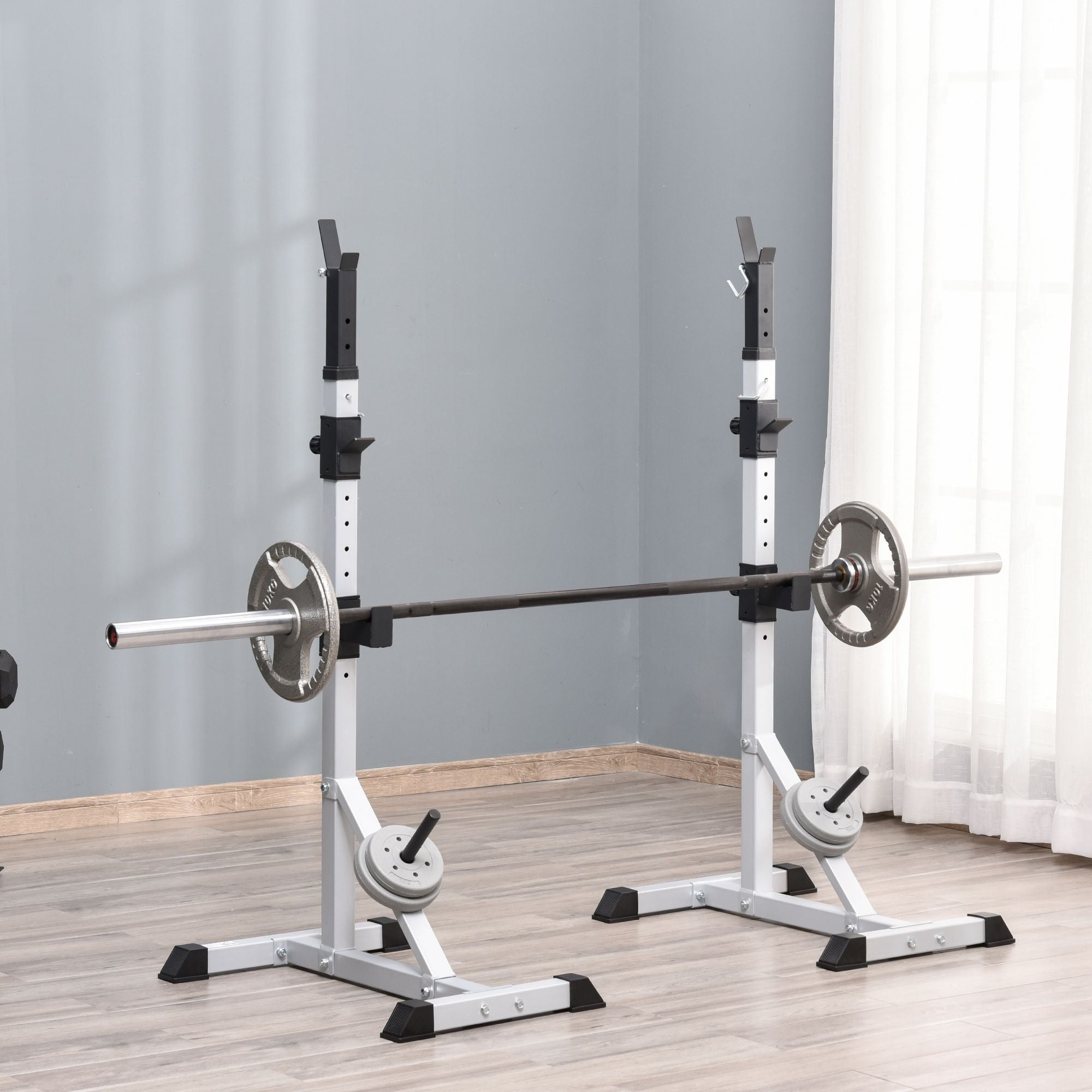 Soozier 2-Piece Barbell Rack, 53.5"-69.3" Height Adjustable Squat Rack Bench Press Rack, 440LBS Capacity