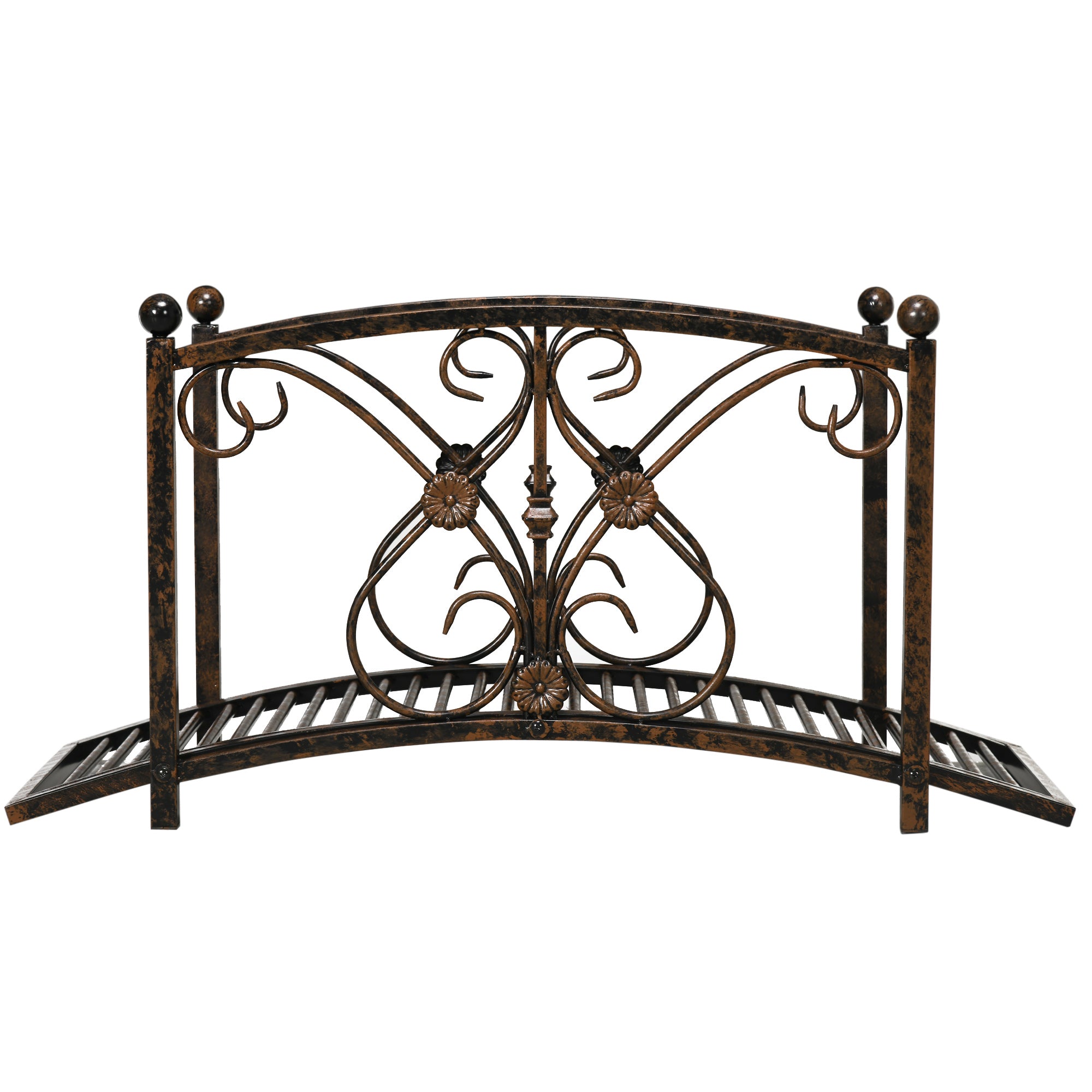Outsunny Garden Bridge 3.3FT, Decorative Classic Backyard Pond Bridge with Safety Railings Brown