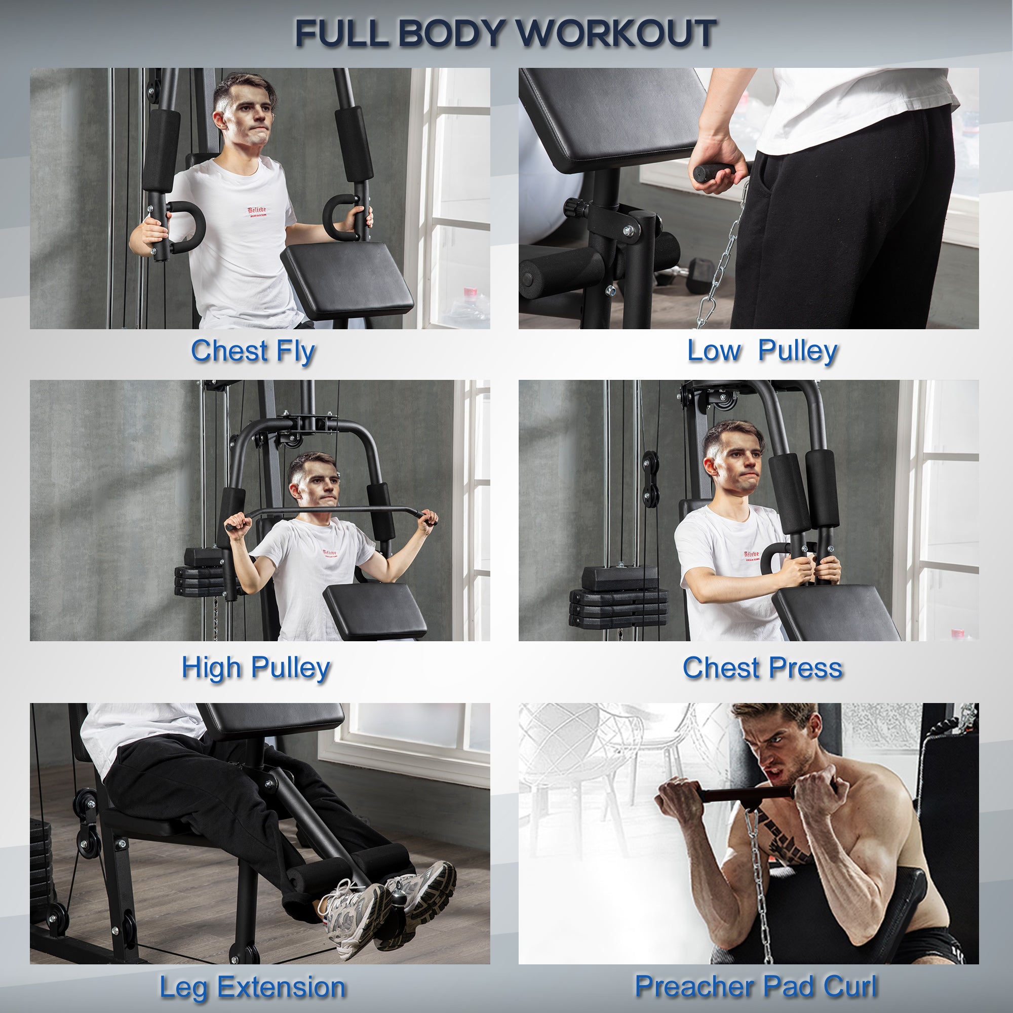 Soozier Multi-Exercise Home Gym Station with 99lbs Weight Stack, for Full Body Workout