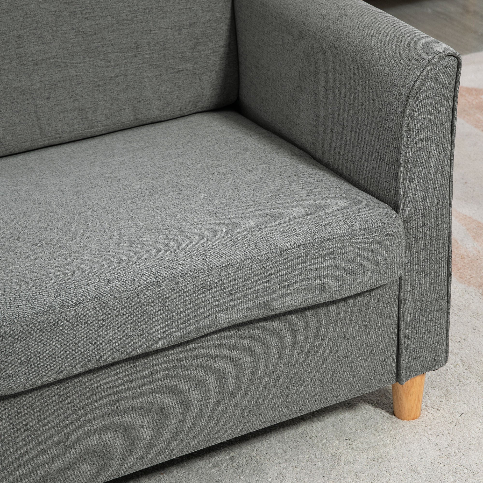 HOMCOM 2-Seat Sofa Two-Seater Couch with Armrests and Wood Legs for Living Room, Bedroom, Grey
