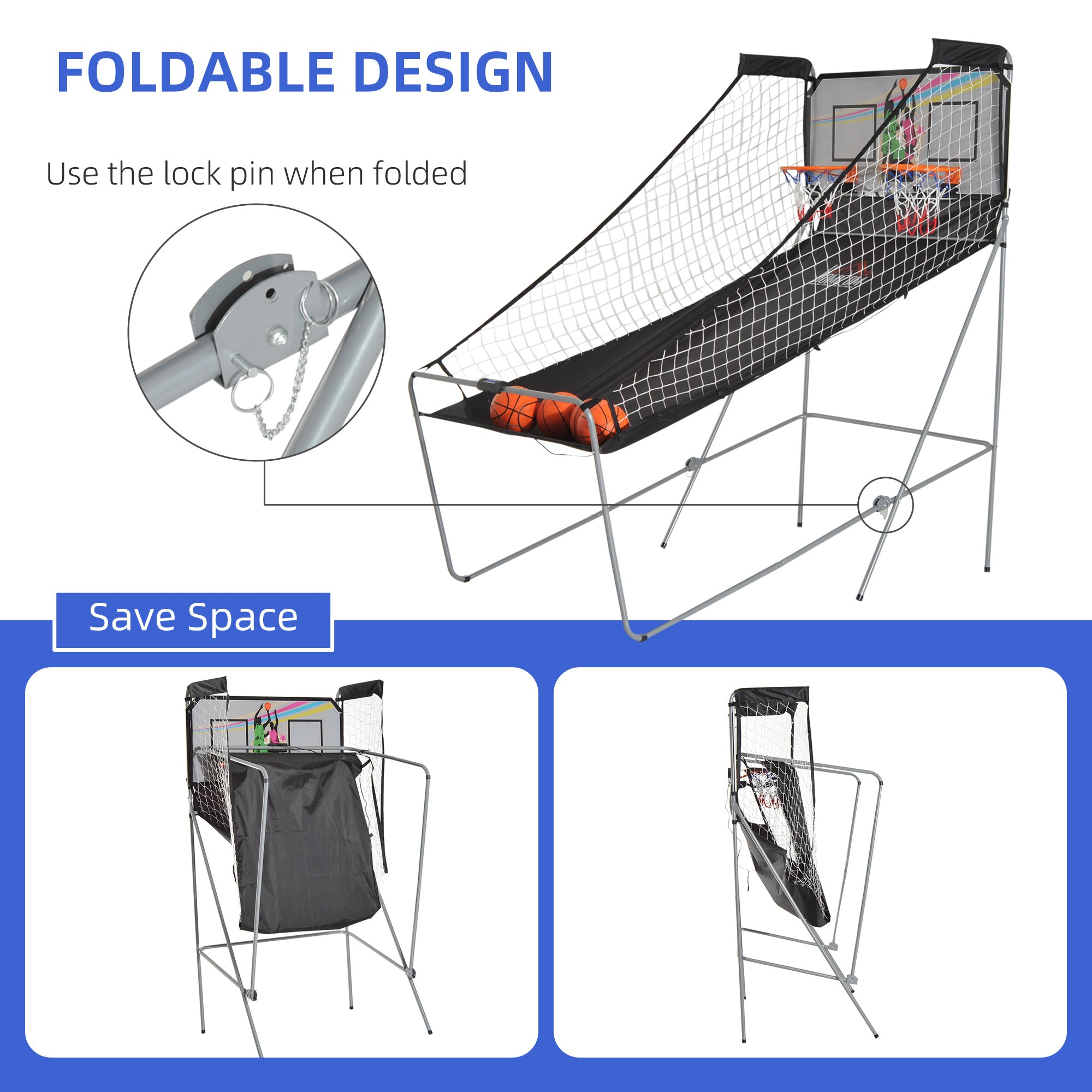 HOMCOM Double Shots Arcade Basketball System Foldable Two Player Basketball