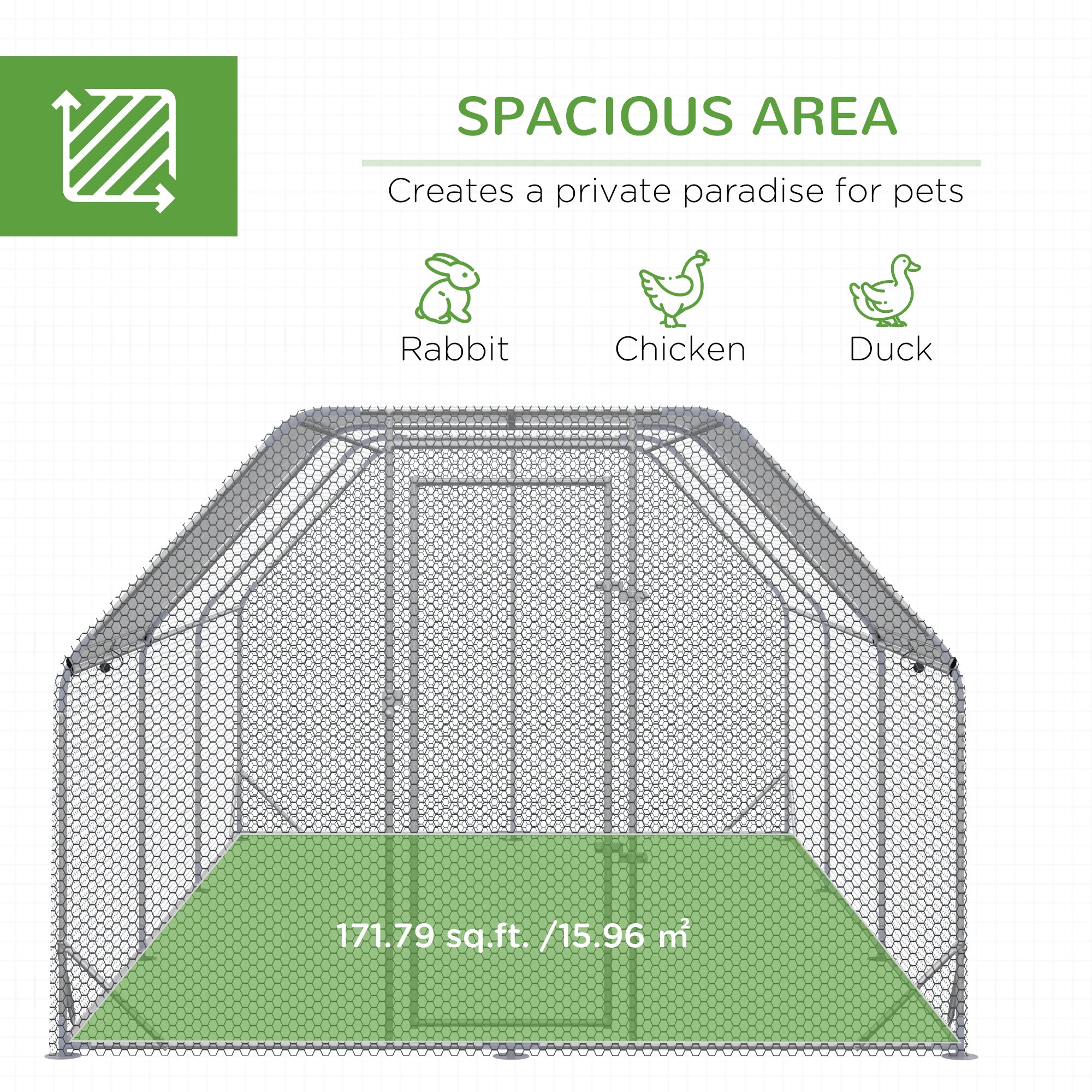 PawHut Chicken Run, Galvanized Large Metal Chicken Coop Cage, Walk-in Enclosure Poultry Hen Run House Playpen Rabbit Hutch with Flat Roof, Cover, for Outdoor Backyard, 9.2' x 18.7' x 6.5', Silver