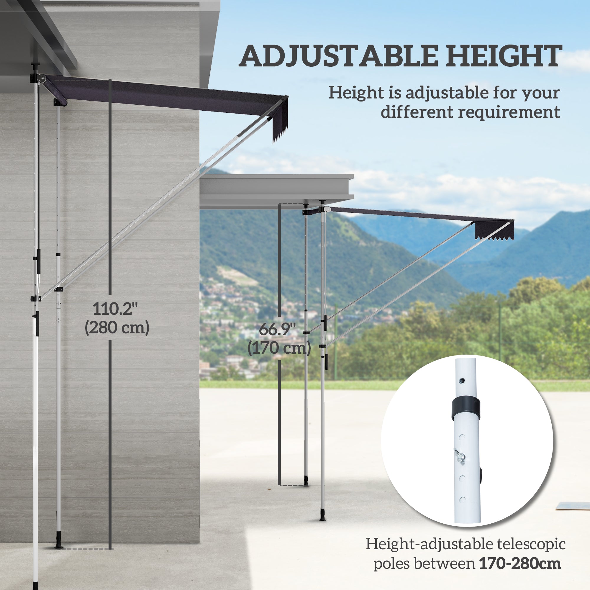 Outsunny 6.6'x5' Manual Retractable Patio Awning Window Door Sun Shade Deck Canopy Shelter Water Resistant UV Protector Grey