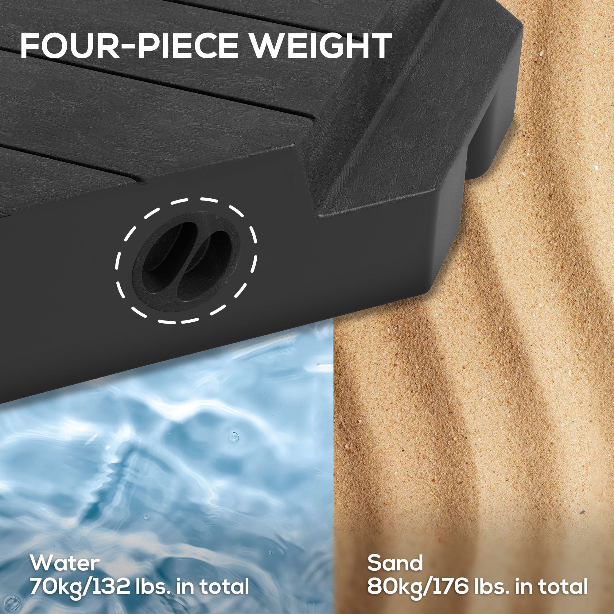 Outsunny Offset Umbrella Base Outdoor Umbrella Weights, 132 lb. Capacity Water or 176 lb. Capacity Sand, Black