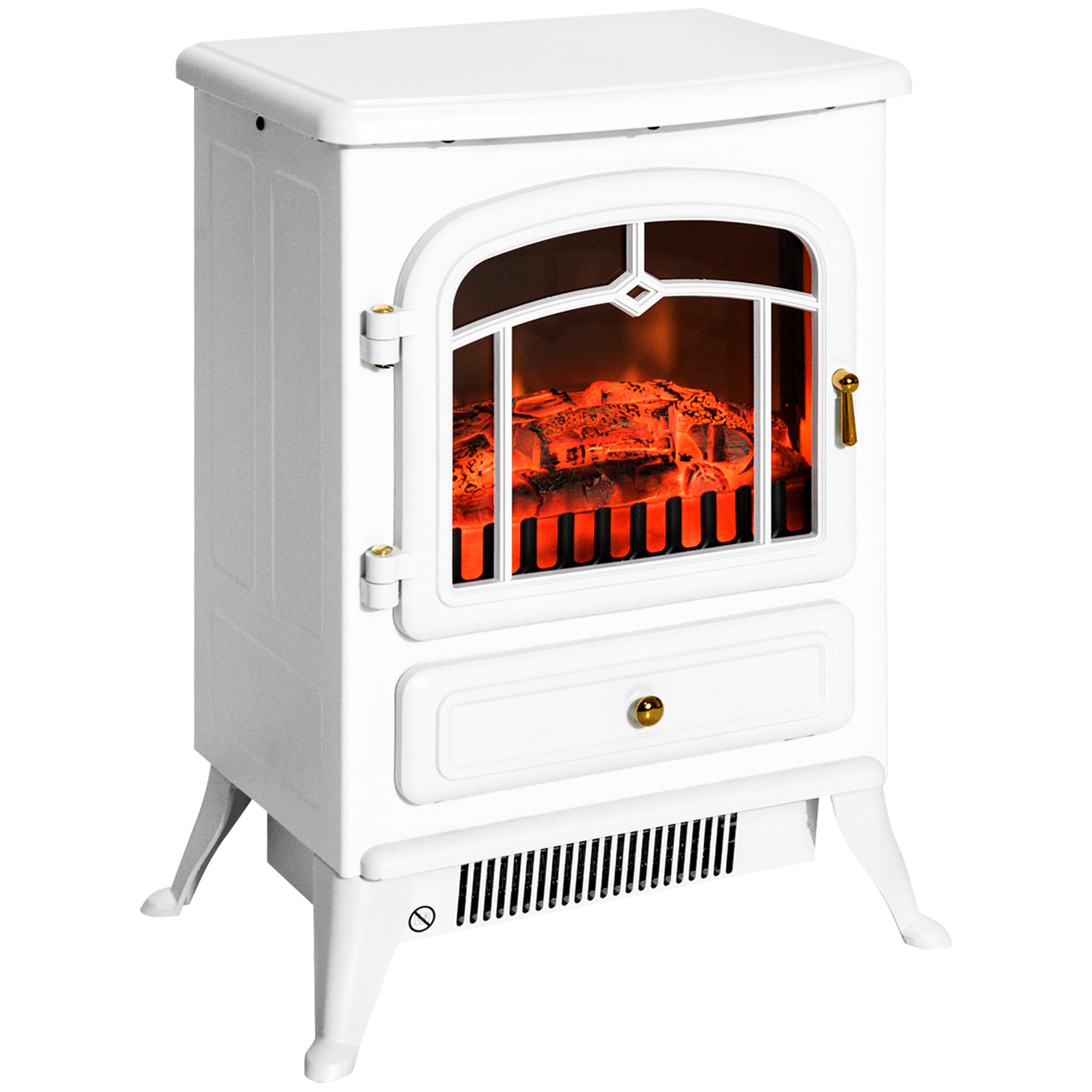 HOMCOM 16" Free Standing Electric Fireplace Portable Adjustable Stove with Heater Wood Burning Flame 750/1500W White