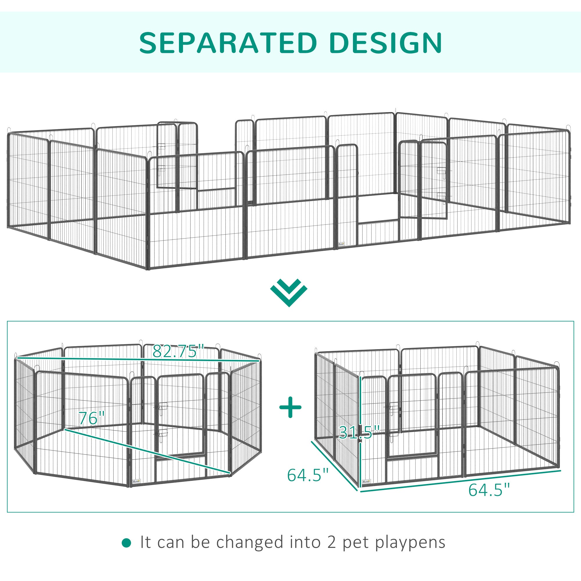 PawHut Heavy Duty Pet Playpen, 16 Panels Steel Dog Fence Puppy Exercise Pen with 2 Doors Locking Latch, 31.5" Height