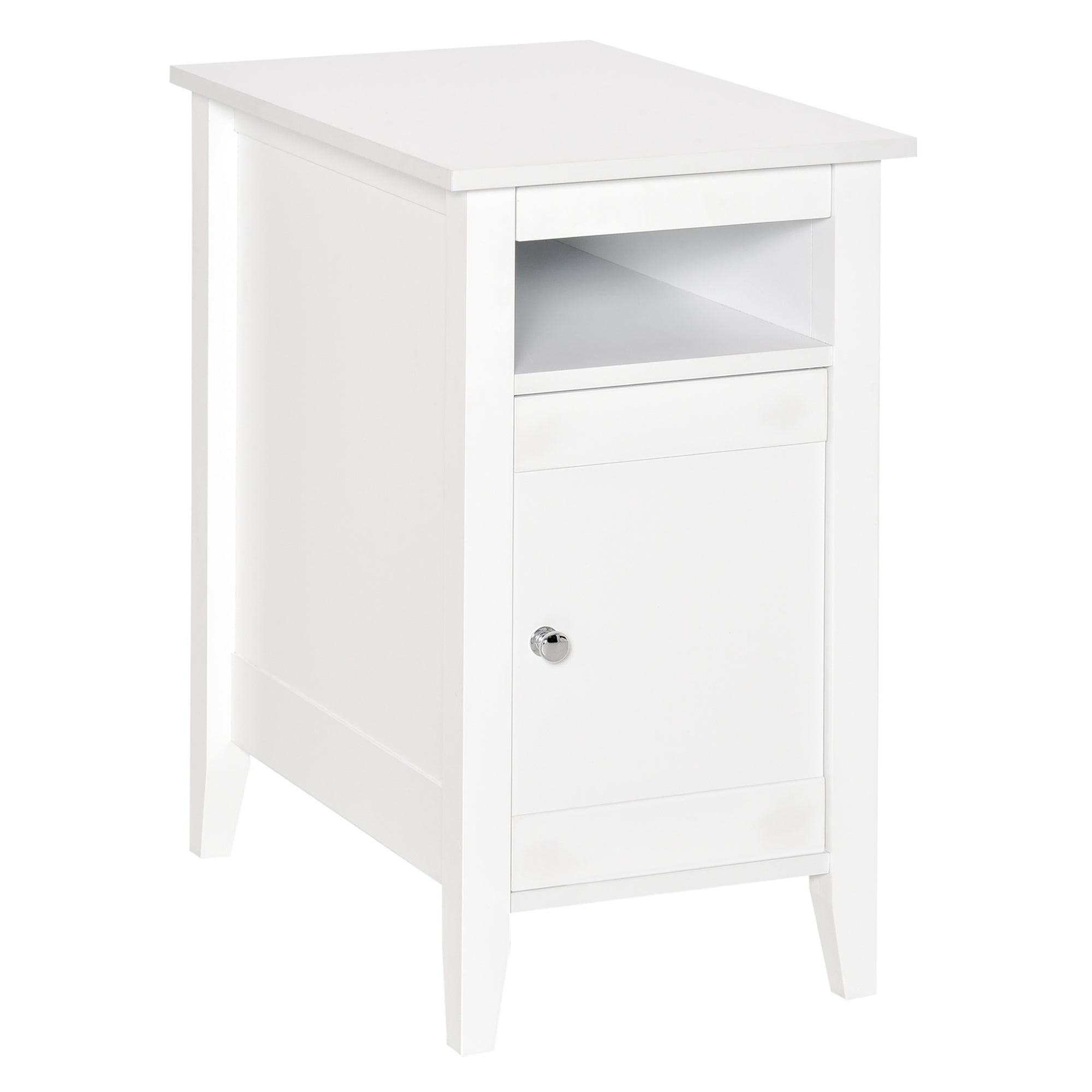 HOMCOM Wooden3-Tier Modern Nightstand with Pullout Shelf, Adjustable Open Shelf, and Door Cabinet, White
