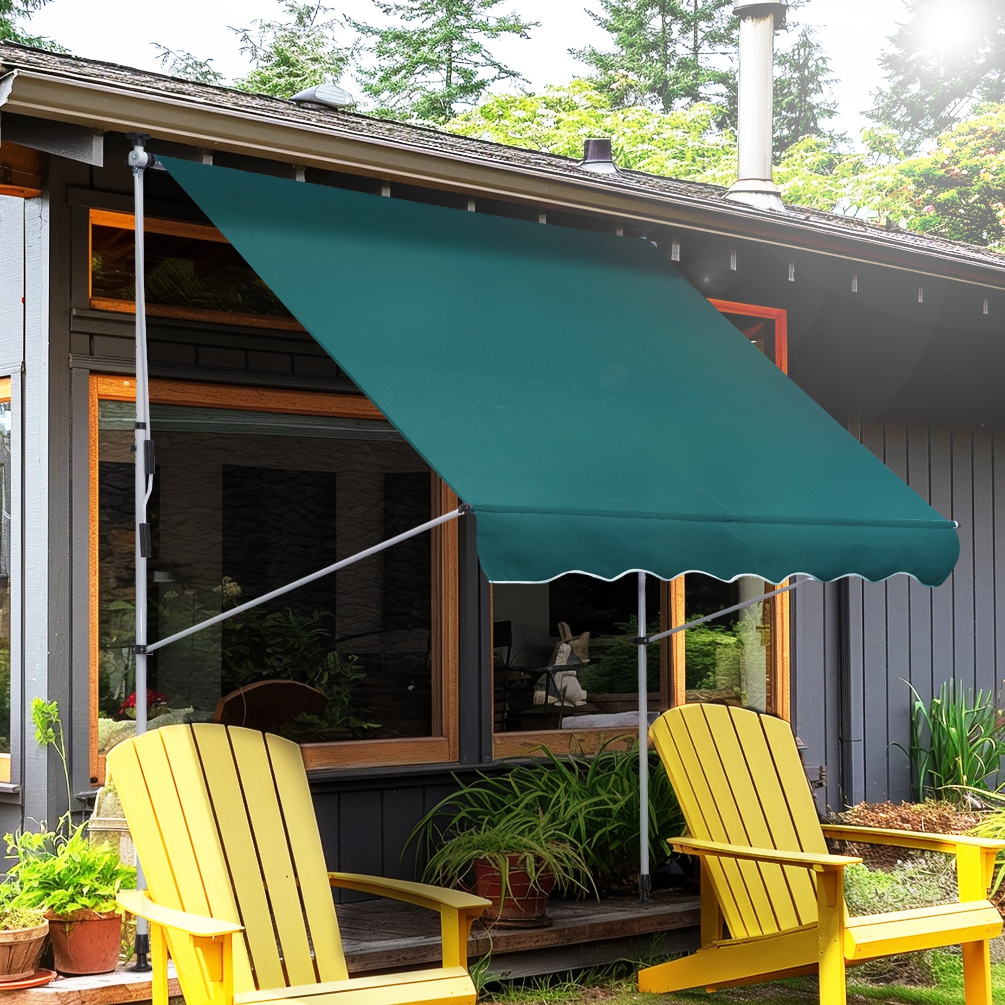 Outsunny 6.6'x5' Manual Retractable Patio Awning Window Door Sun Shade Deck Canopy Shelter Water Resistant UV Protector Green
