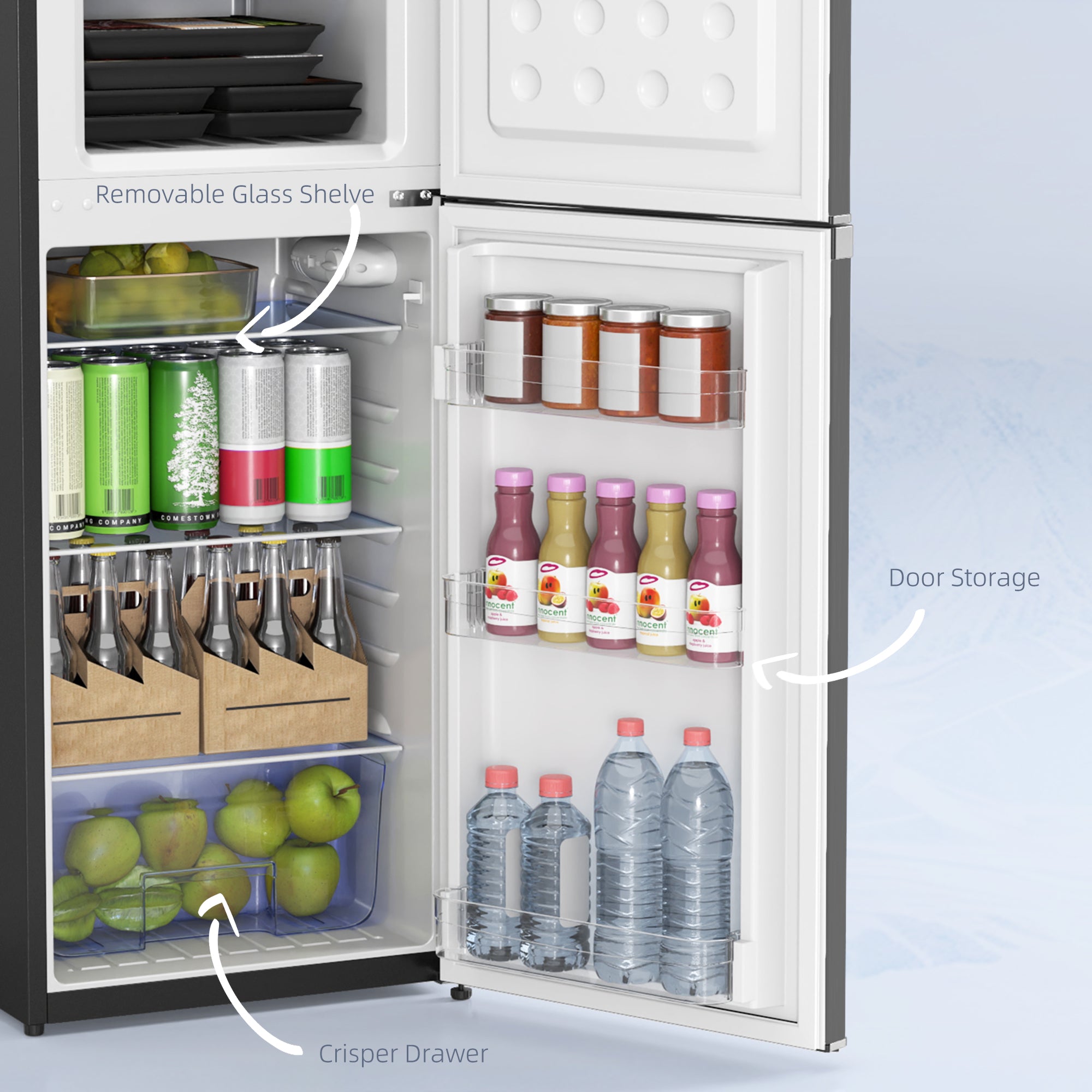 HOMCOM Double Door Mini Fridge with Freezer, 4.6 Cu.Ft Small Refrigerator with Thermostat, Shelves, Reversible Door, Black