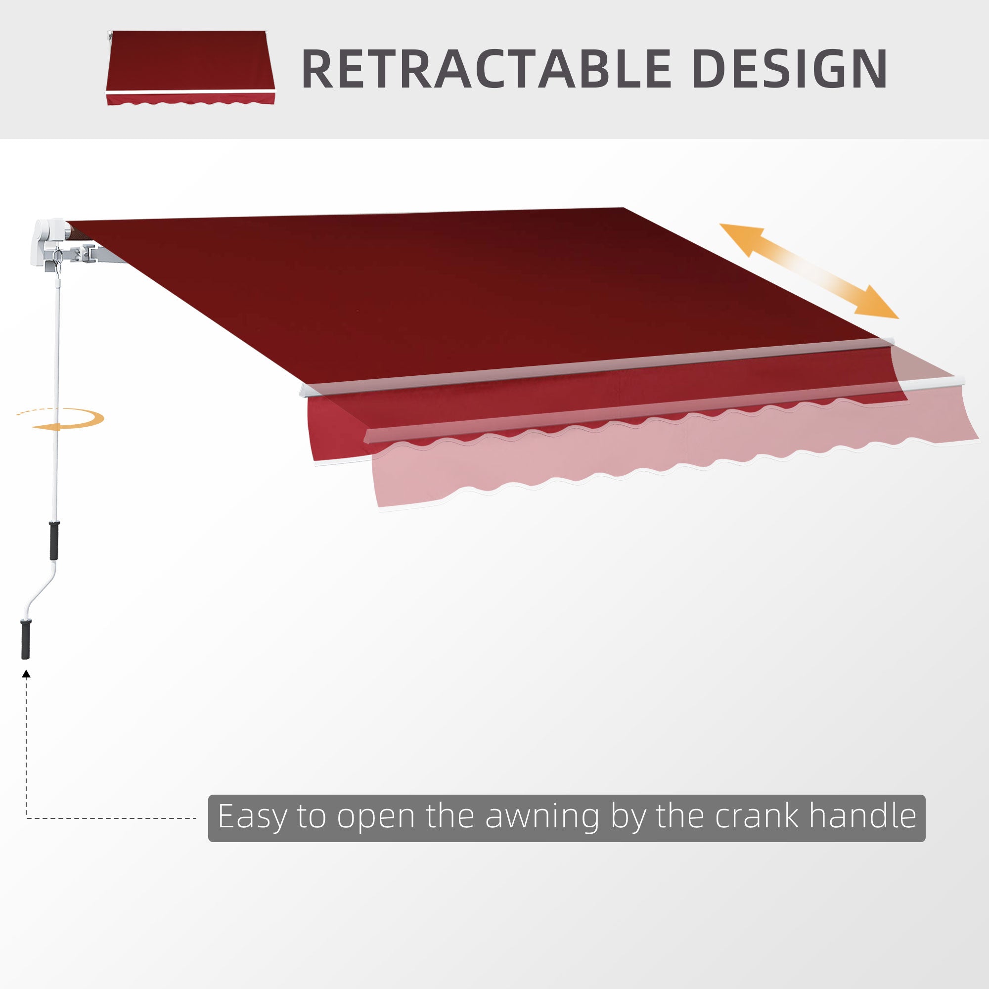 Outsunny 8'x7' Patio Awning Manual Retractable Sun Shade Outdoor Deck Canopy Shelter, Wine Red